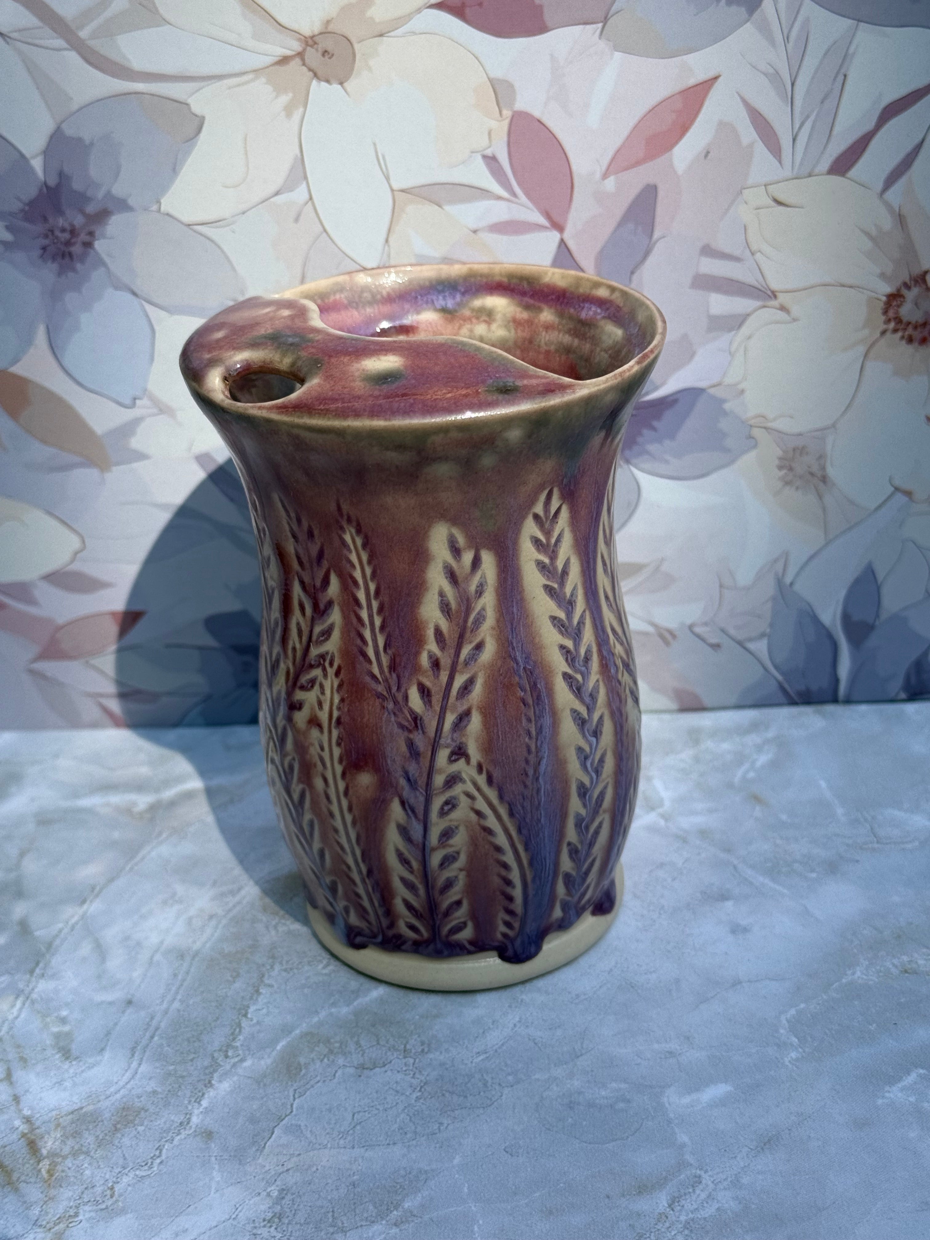 [SALE] Carved Ferns Travel Mug - Texture Burgundy