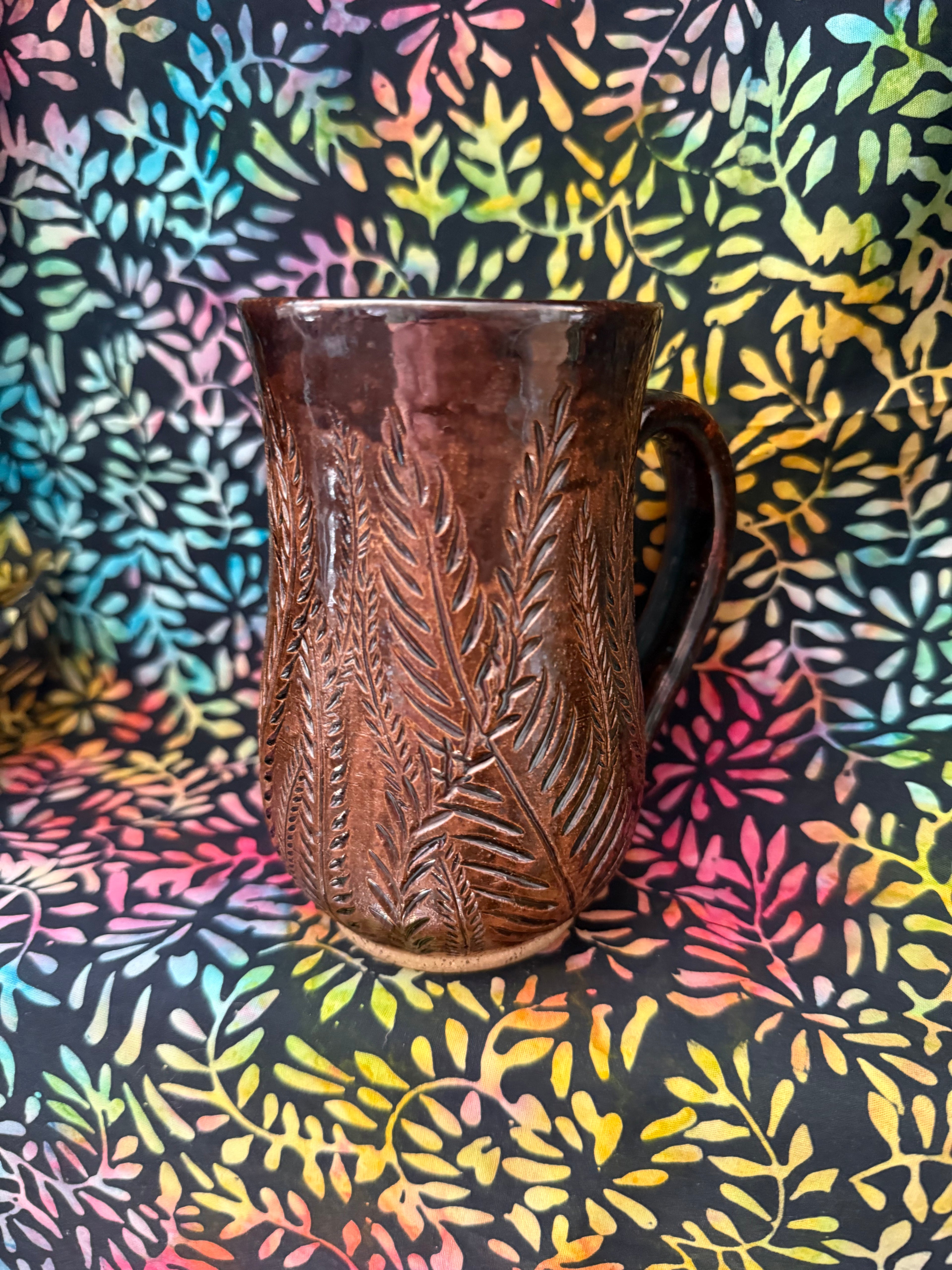 Brown Carved Fern Mug