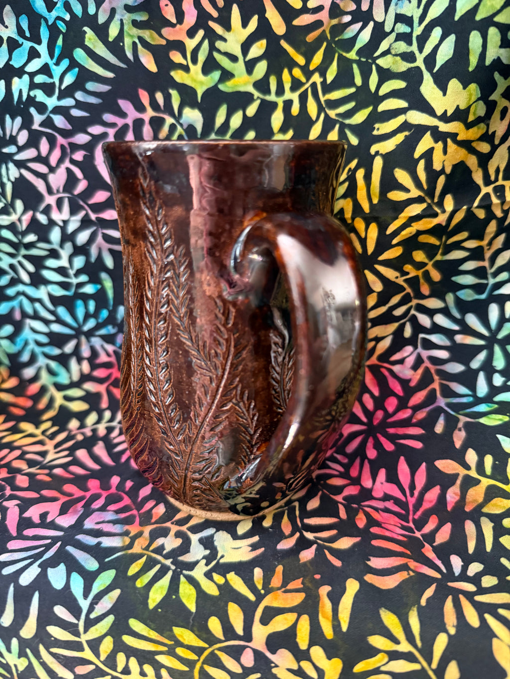 Brown Carved Fern Mug