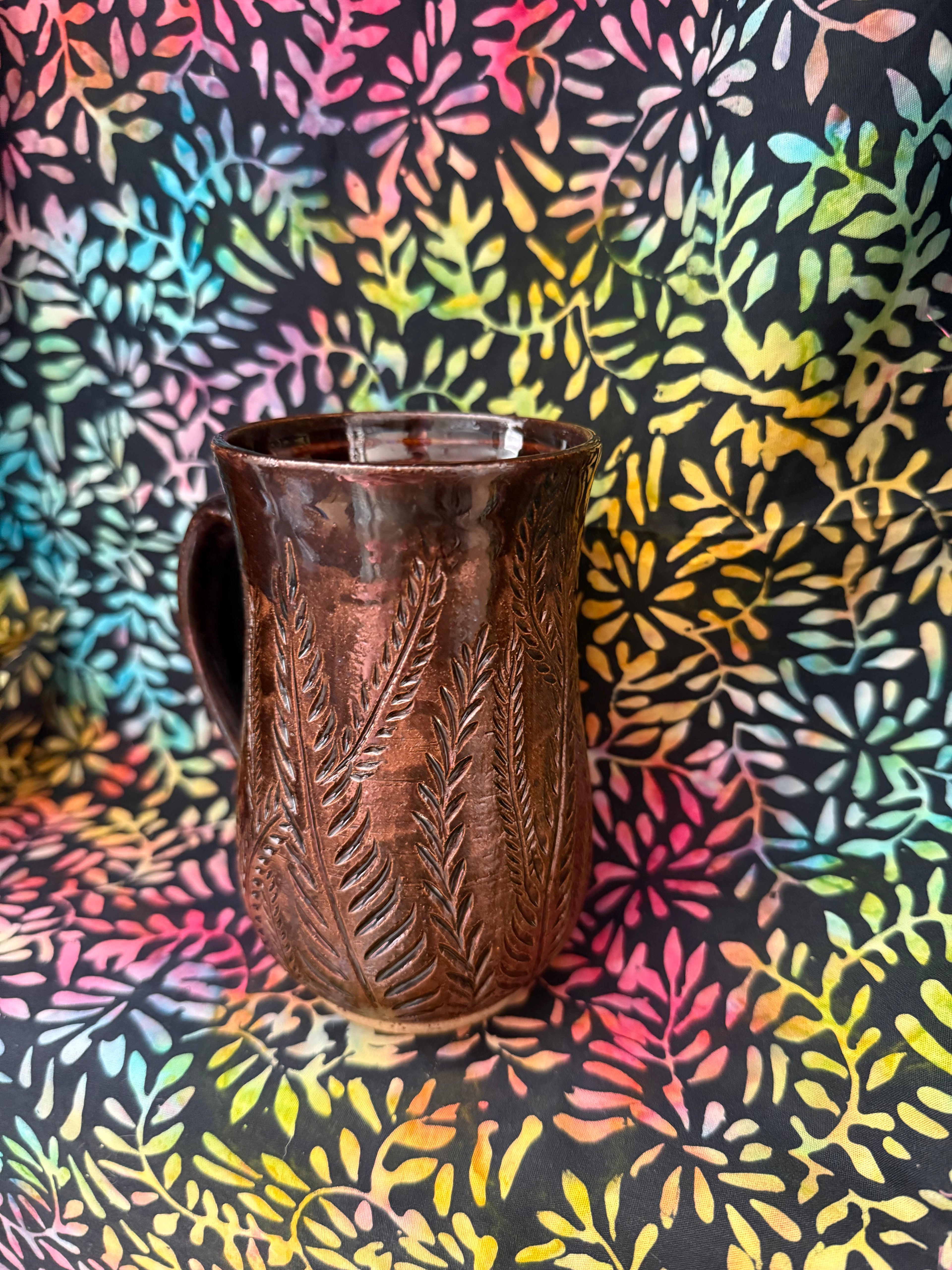 Brown Carved Fern Mug