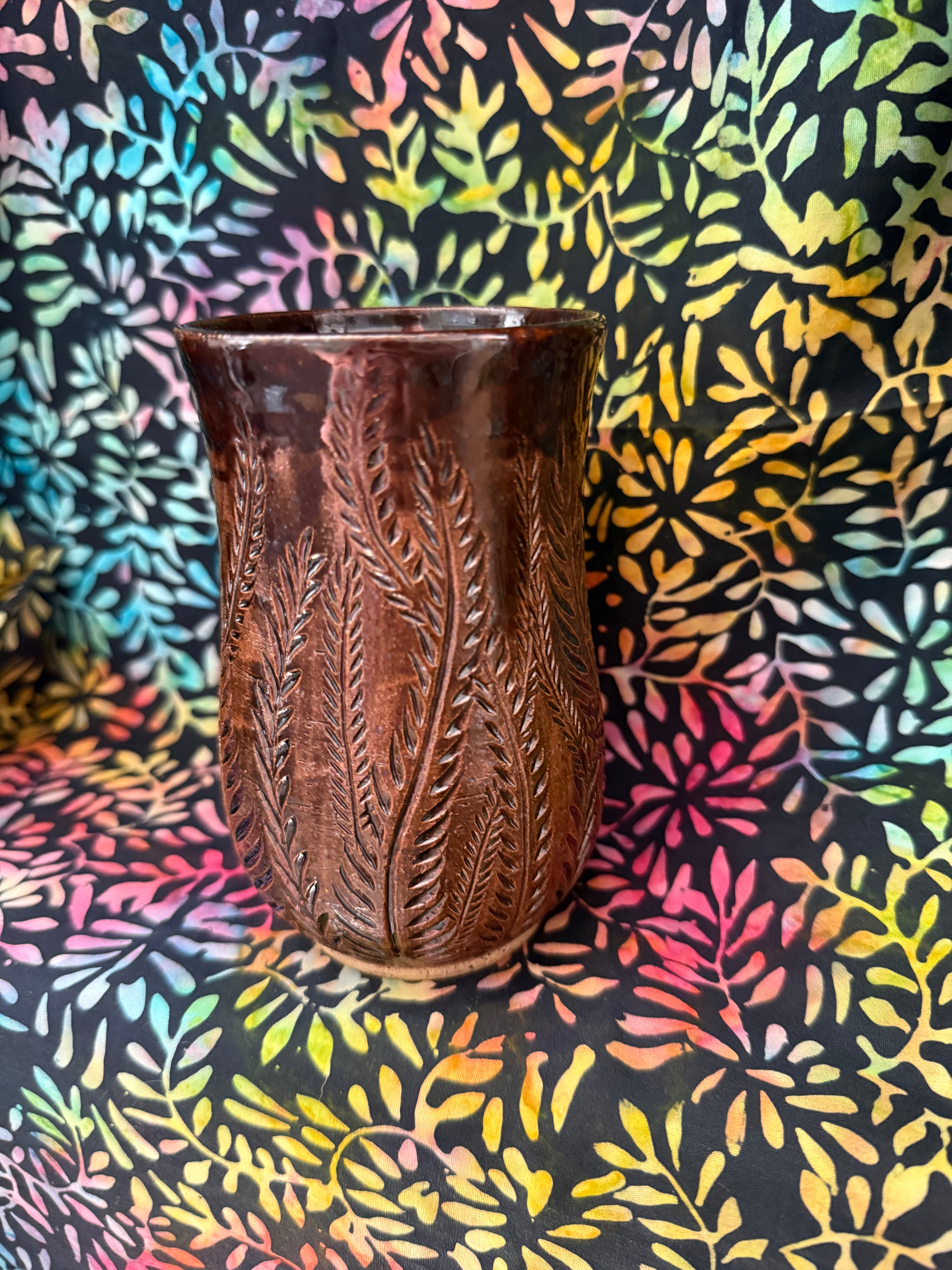Brown Carved Fern Mug