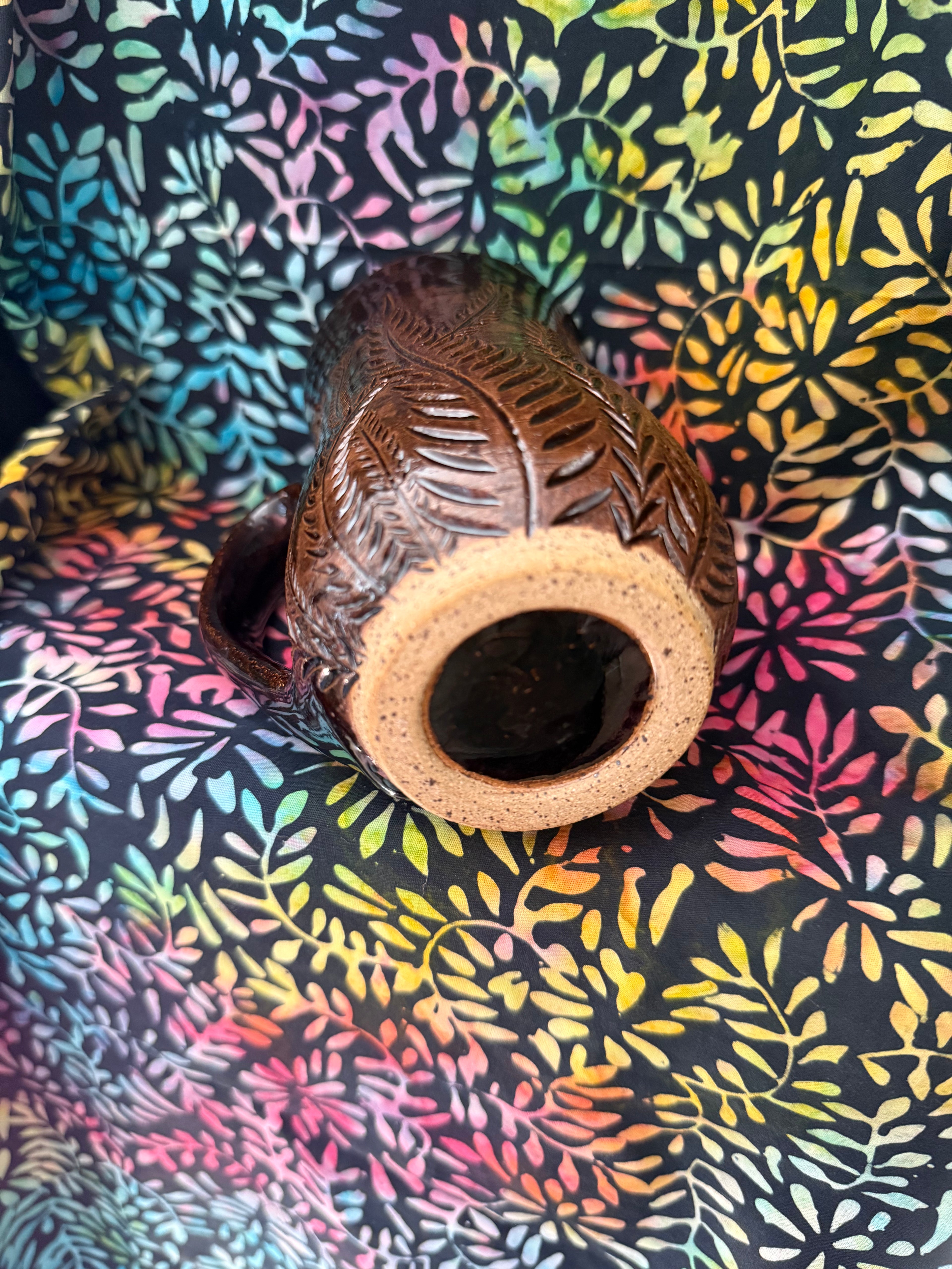 Brown Carved Fern Mug