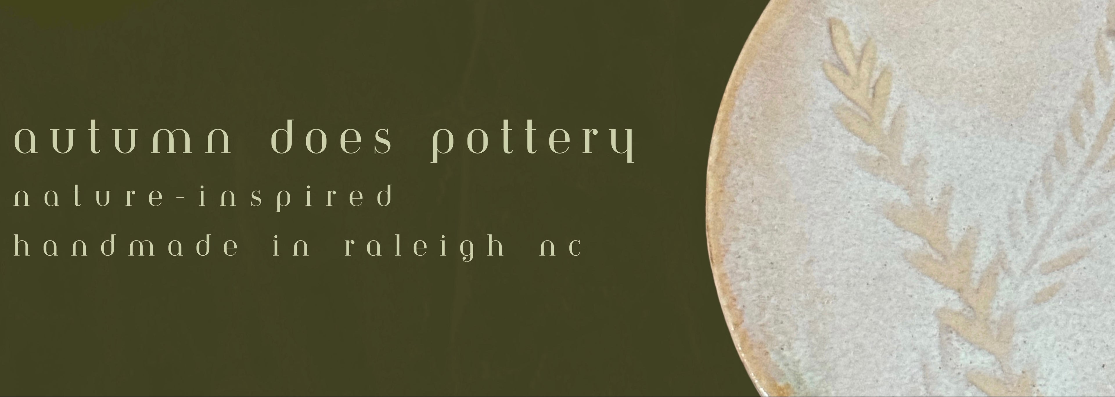 Autumn Does Pottery branding with a nature-inspired design on a green background