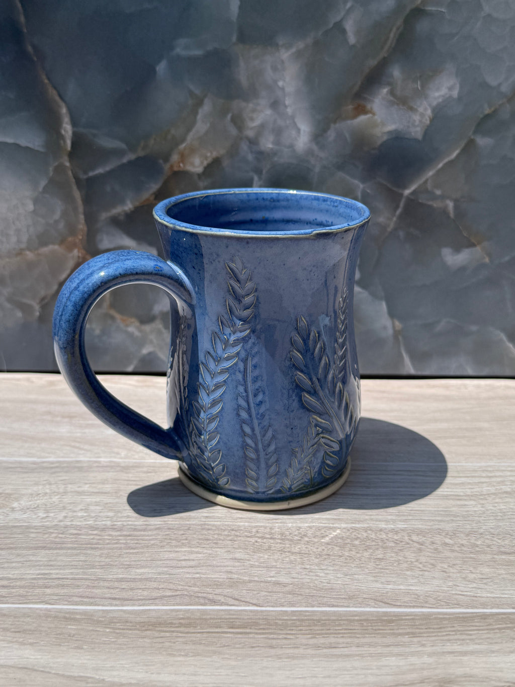 Blue Carved Fern Mug 1