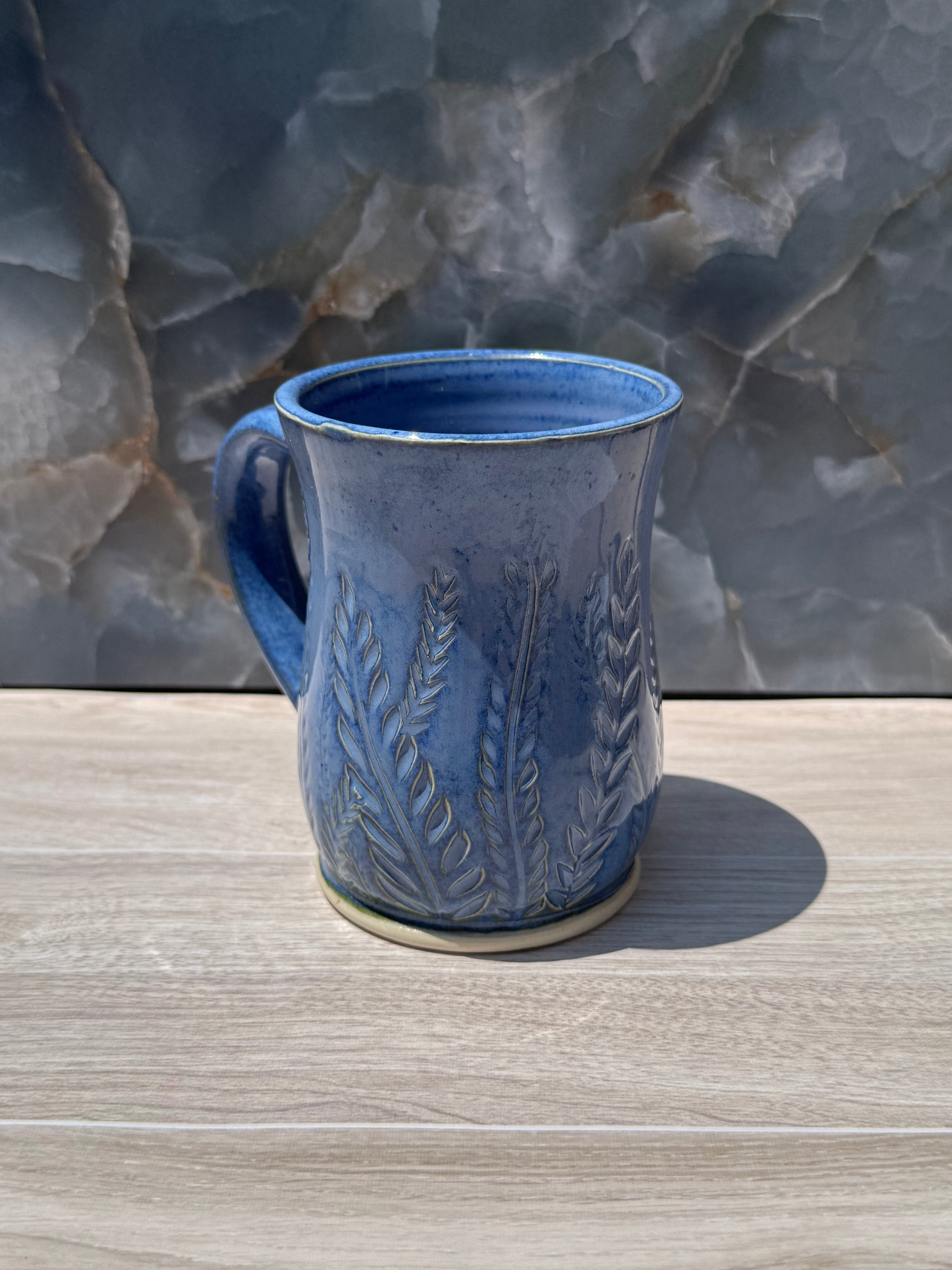 Blue Carved Fern Mug 1