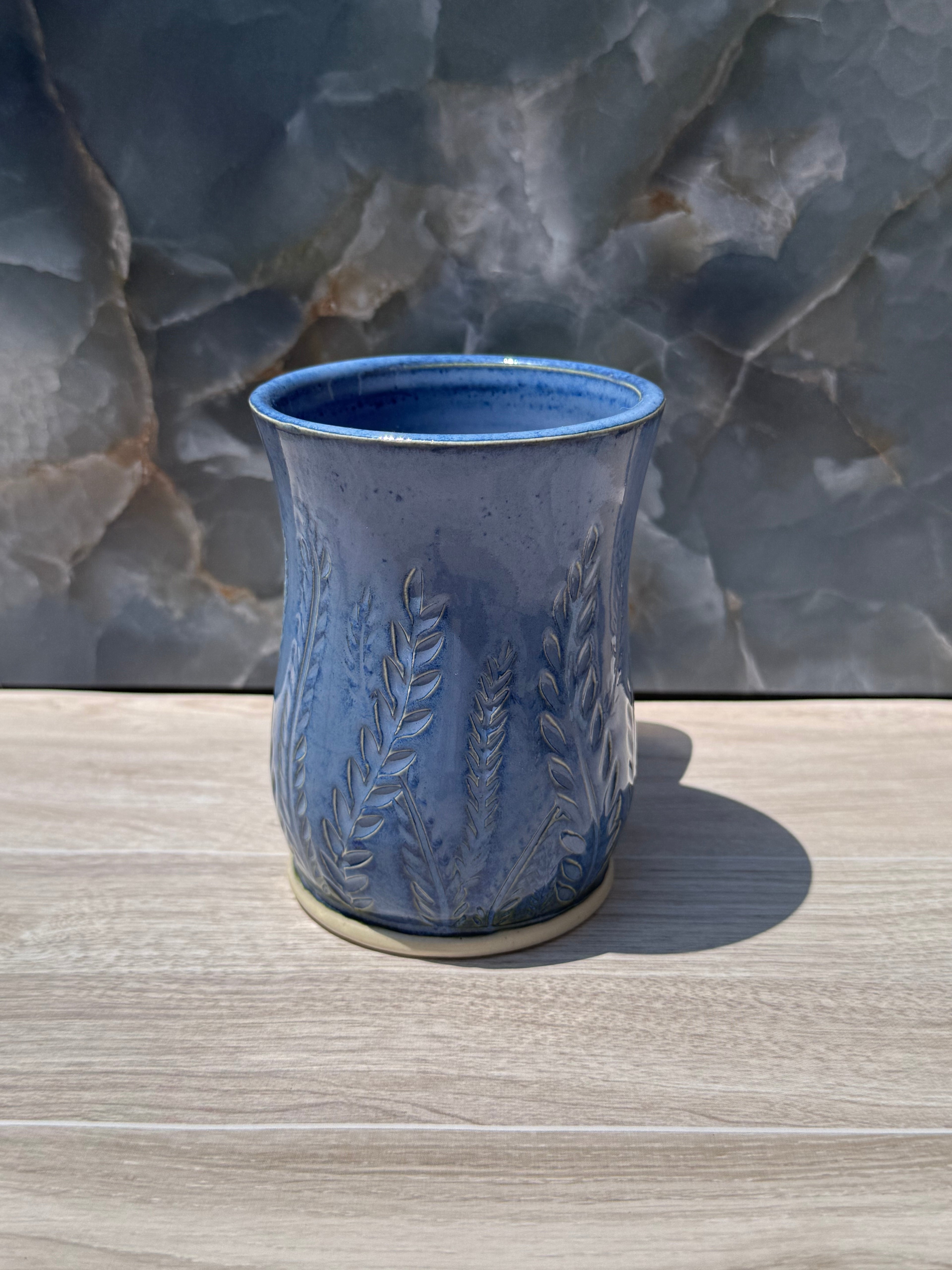 Blue Carved Fern Mug 1