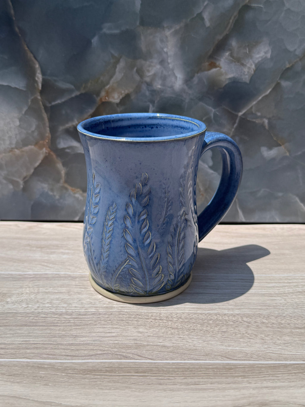 Blue Carved Fern Mug 1