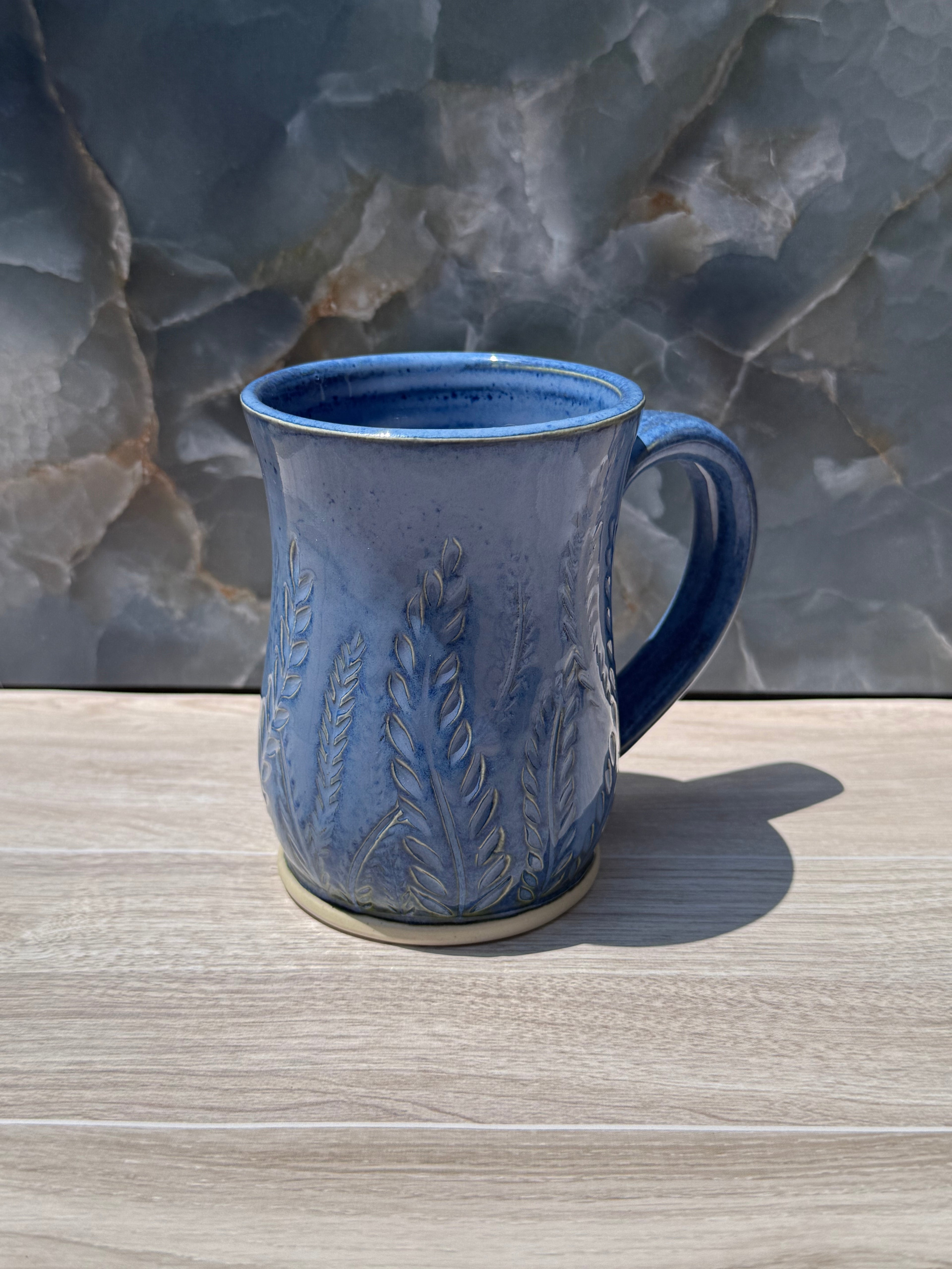 Blue Carved Fern Mug 1