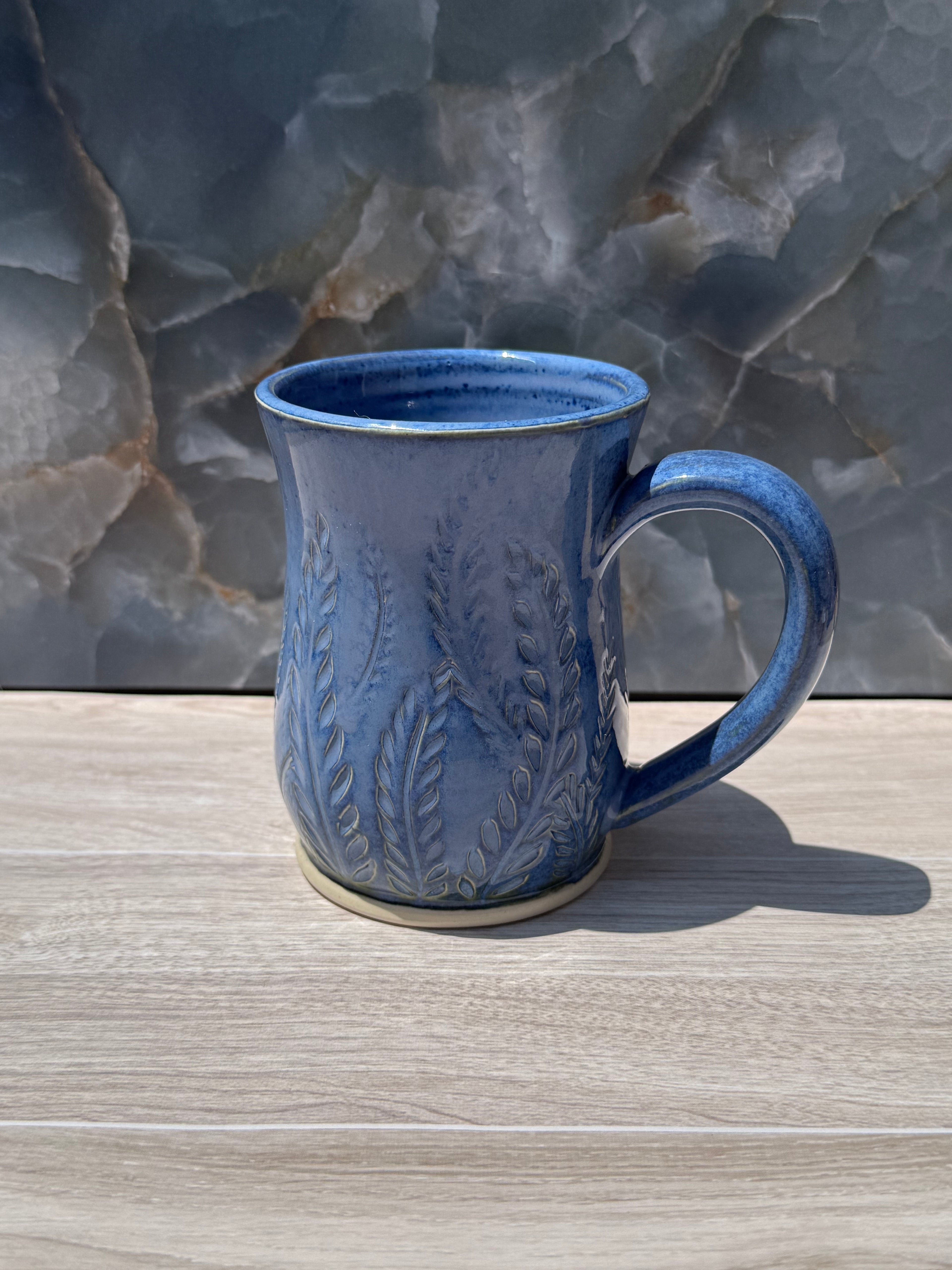 Blue Carved Fern Mug 1