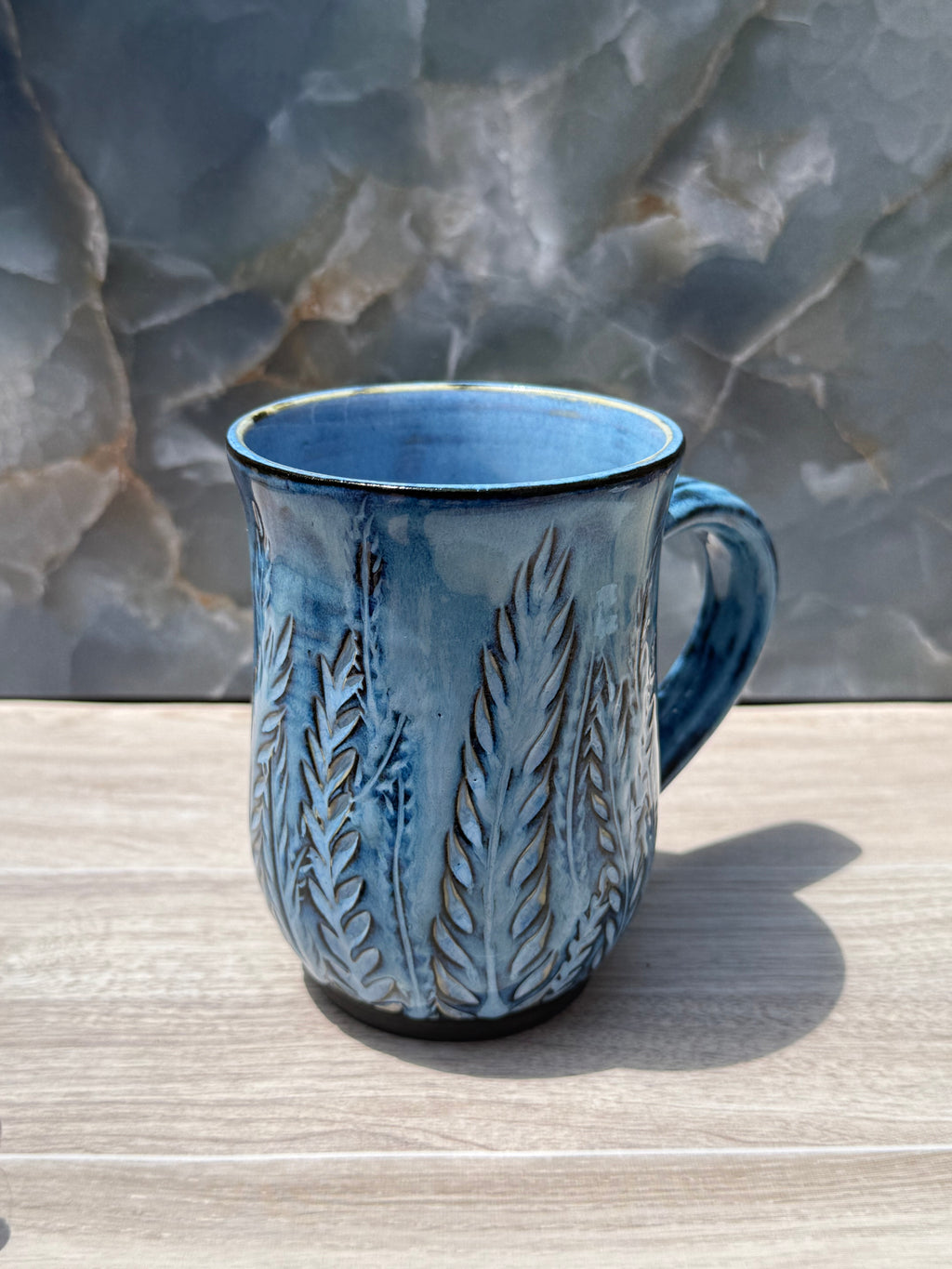 Blue Carved Fern Mug 2