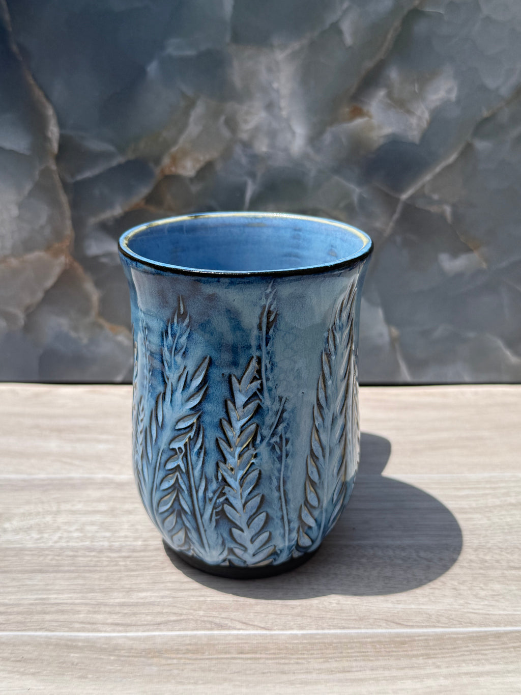 Blue Carved Fern Mug 2