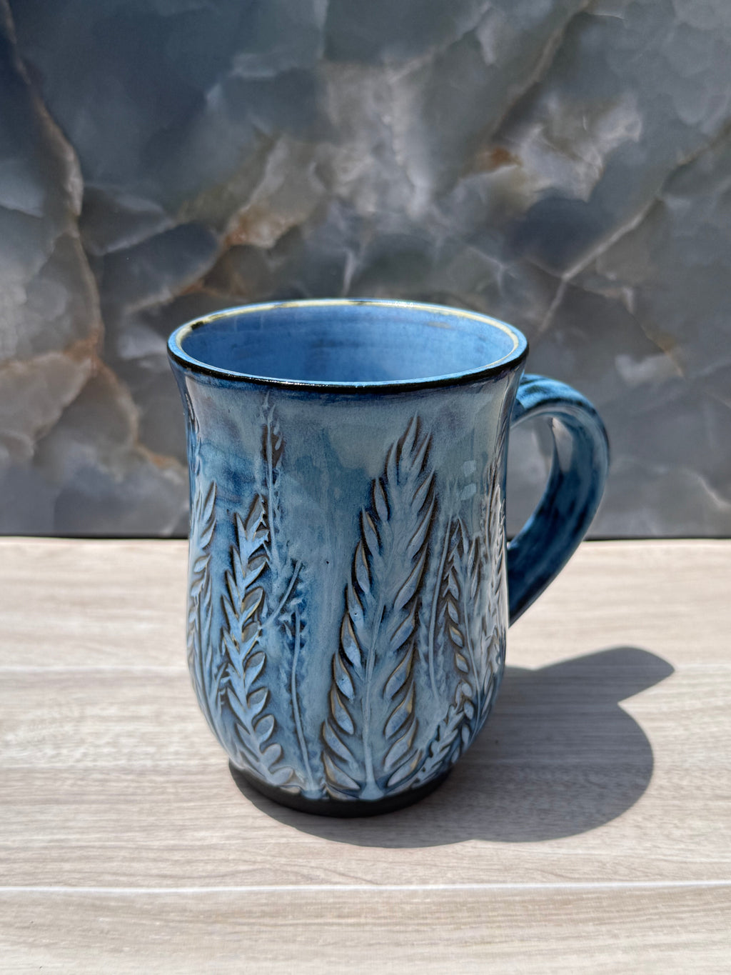 Blue Carved Fern Mug 2