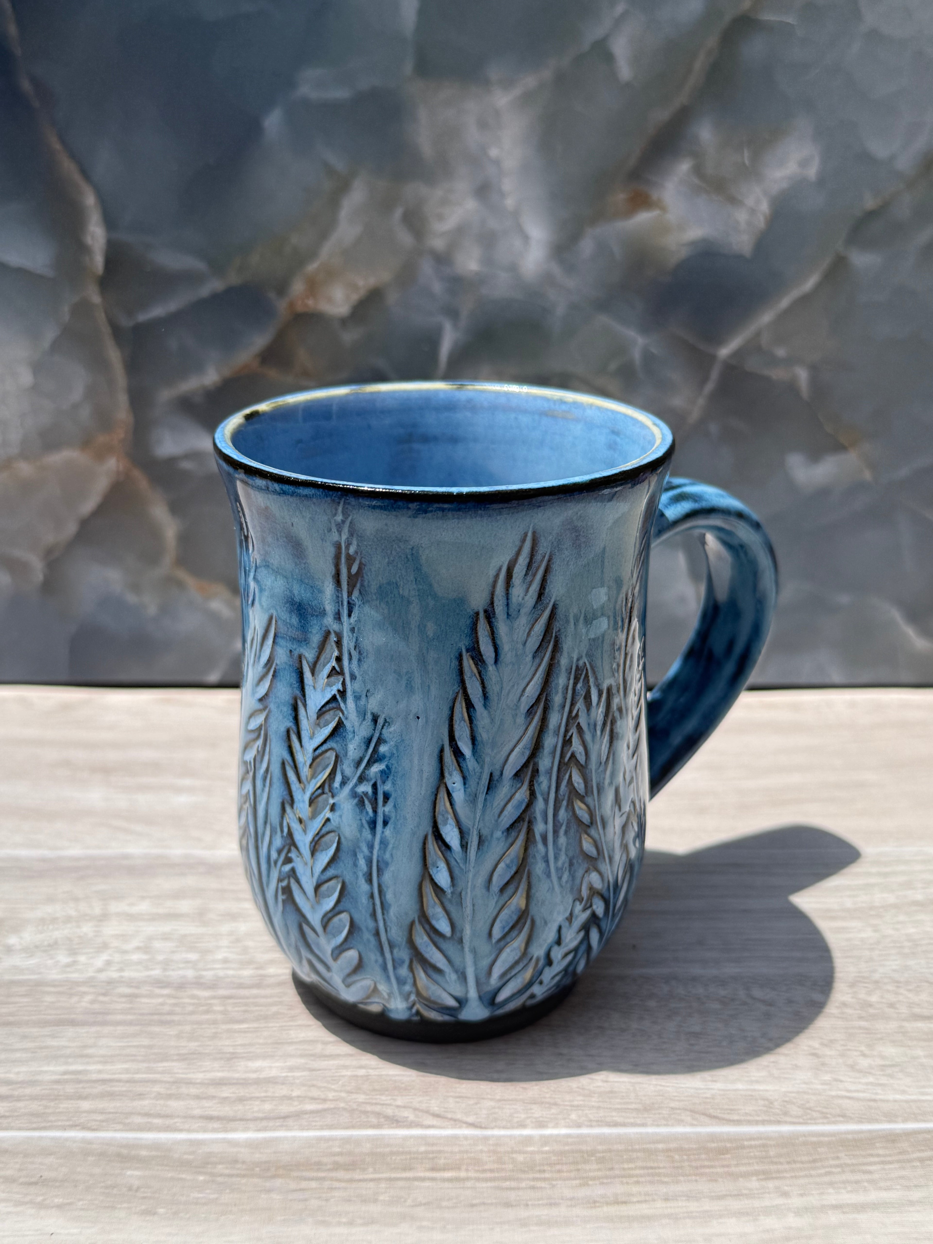 Blue Carved Fern Mug 2