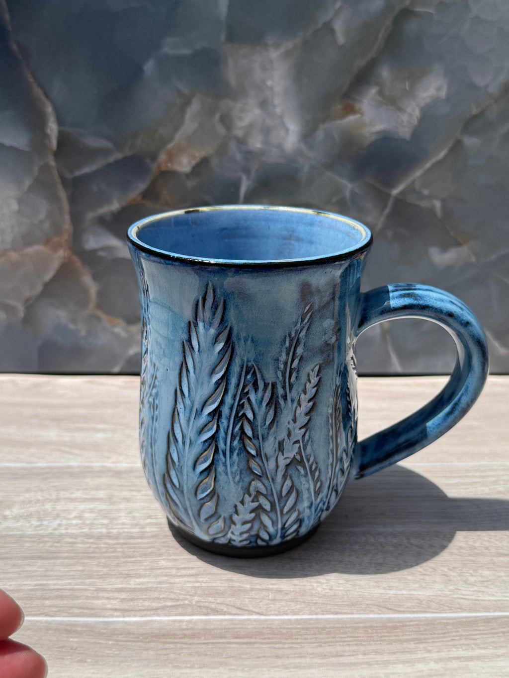 Blue Carved Fern Mug 2