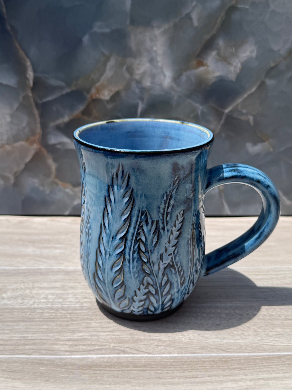 Blue Carved Fern Mug 2