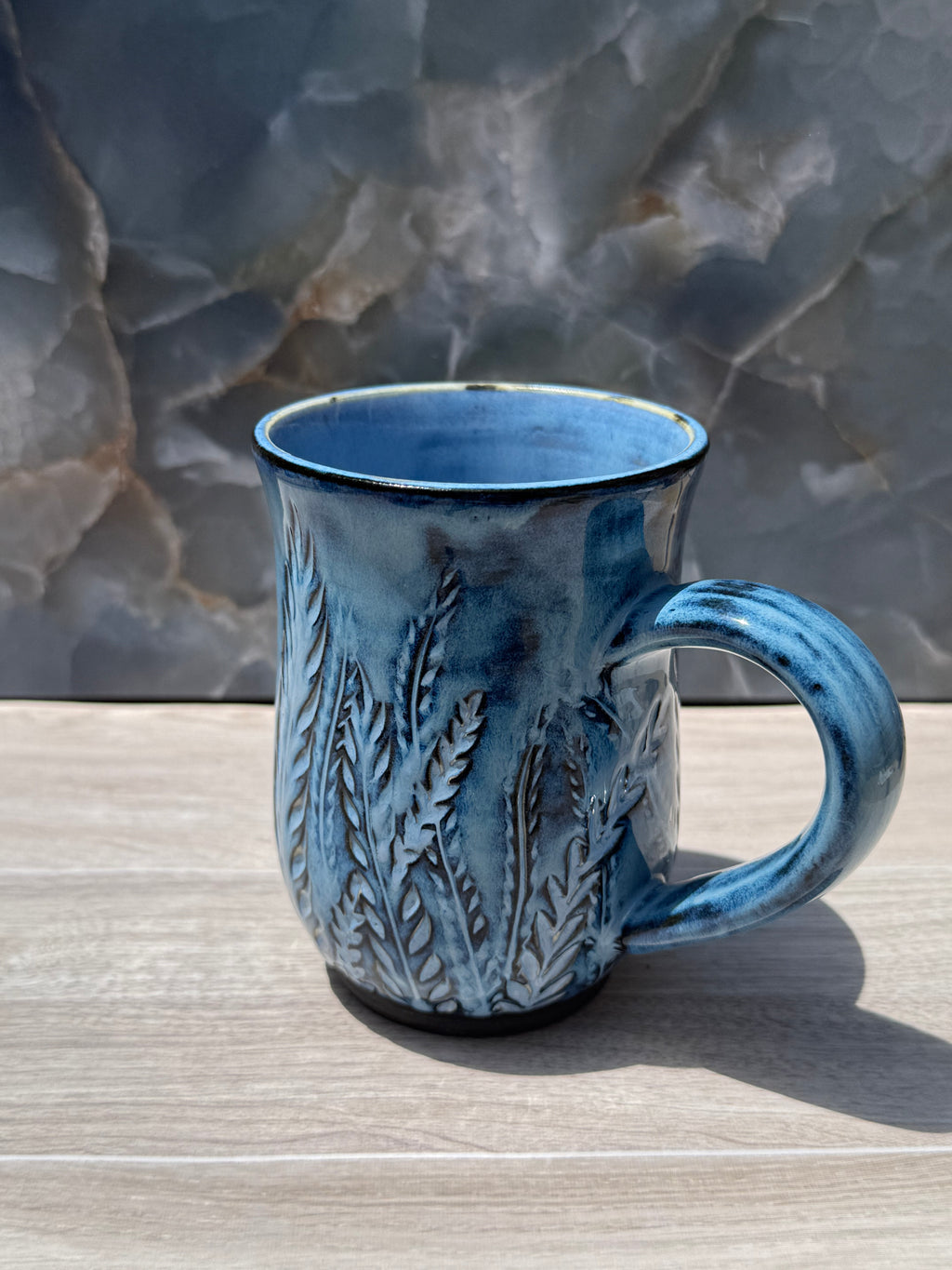Blue Carved Fern Mug 2