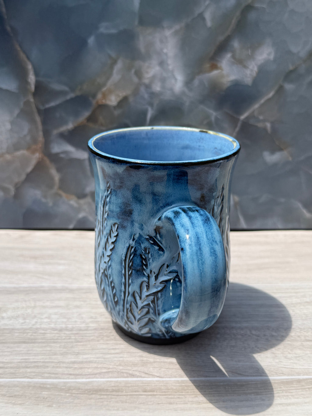 Blue Carved Fern Mug 2