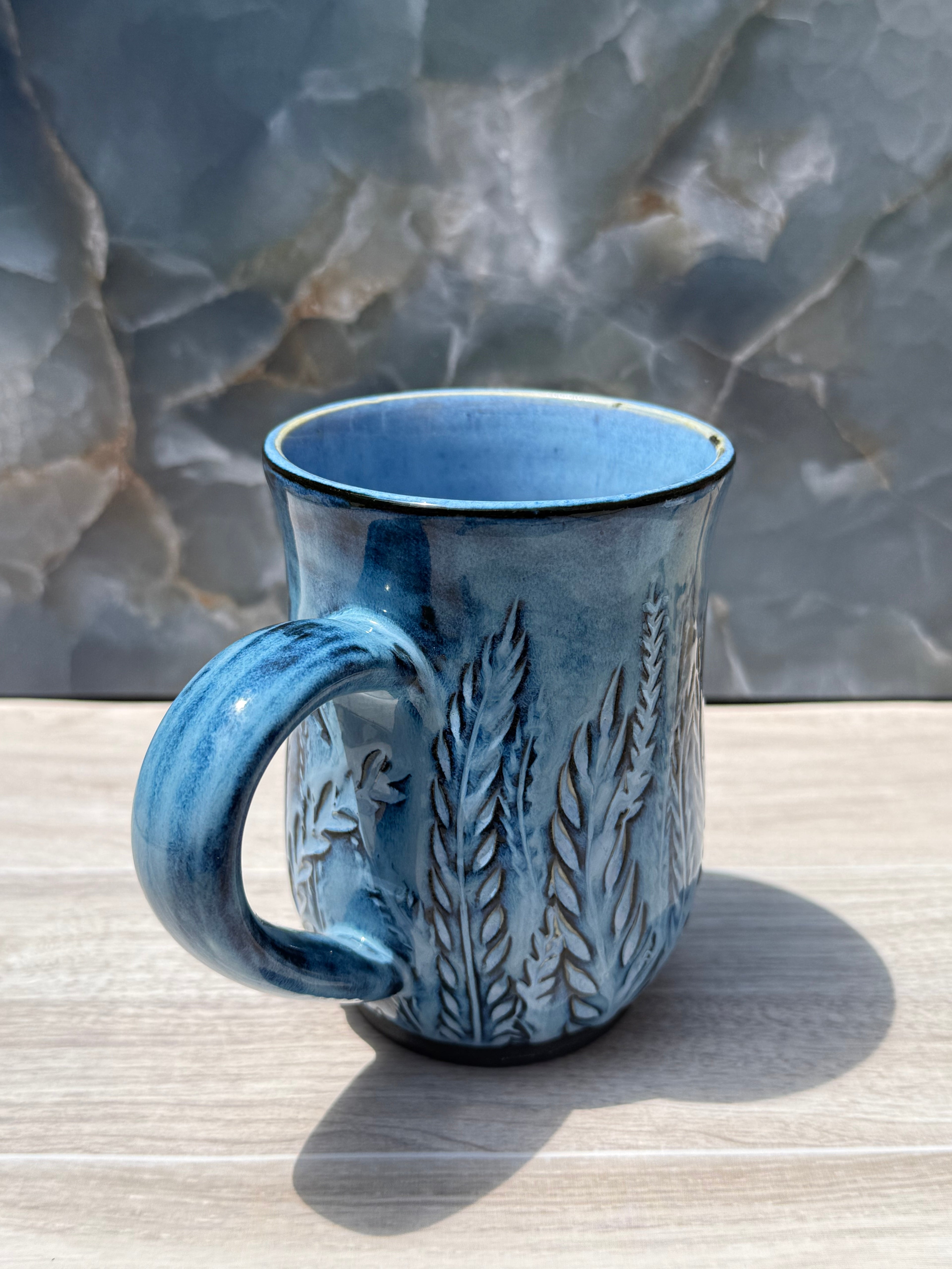 Blue Carved Fern Mug 2