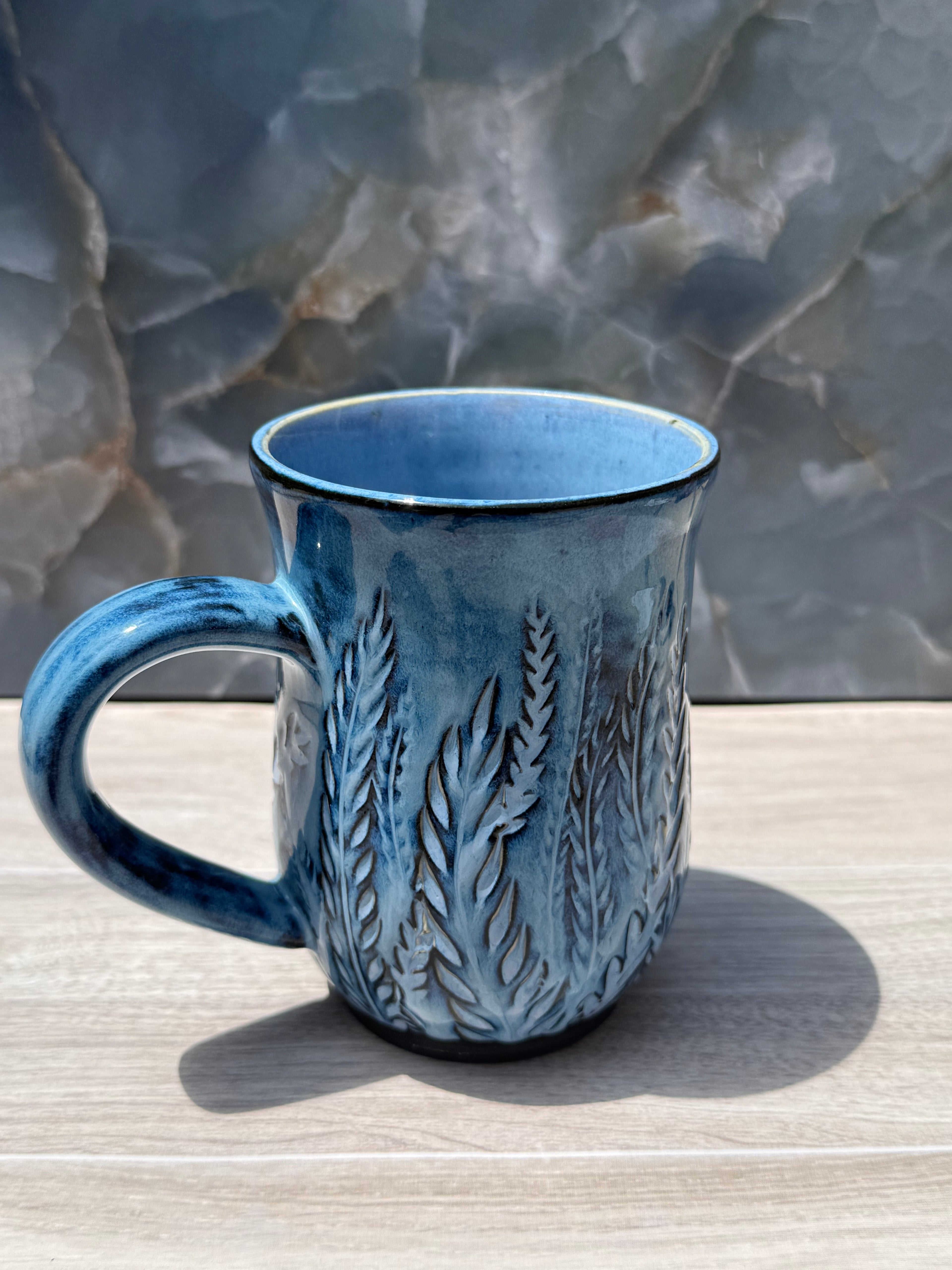 Blue Carved Fern Mug 2