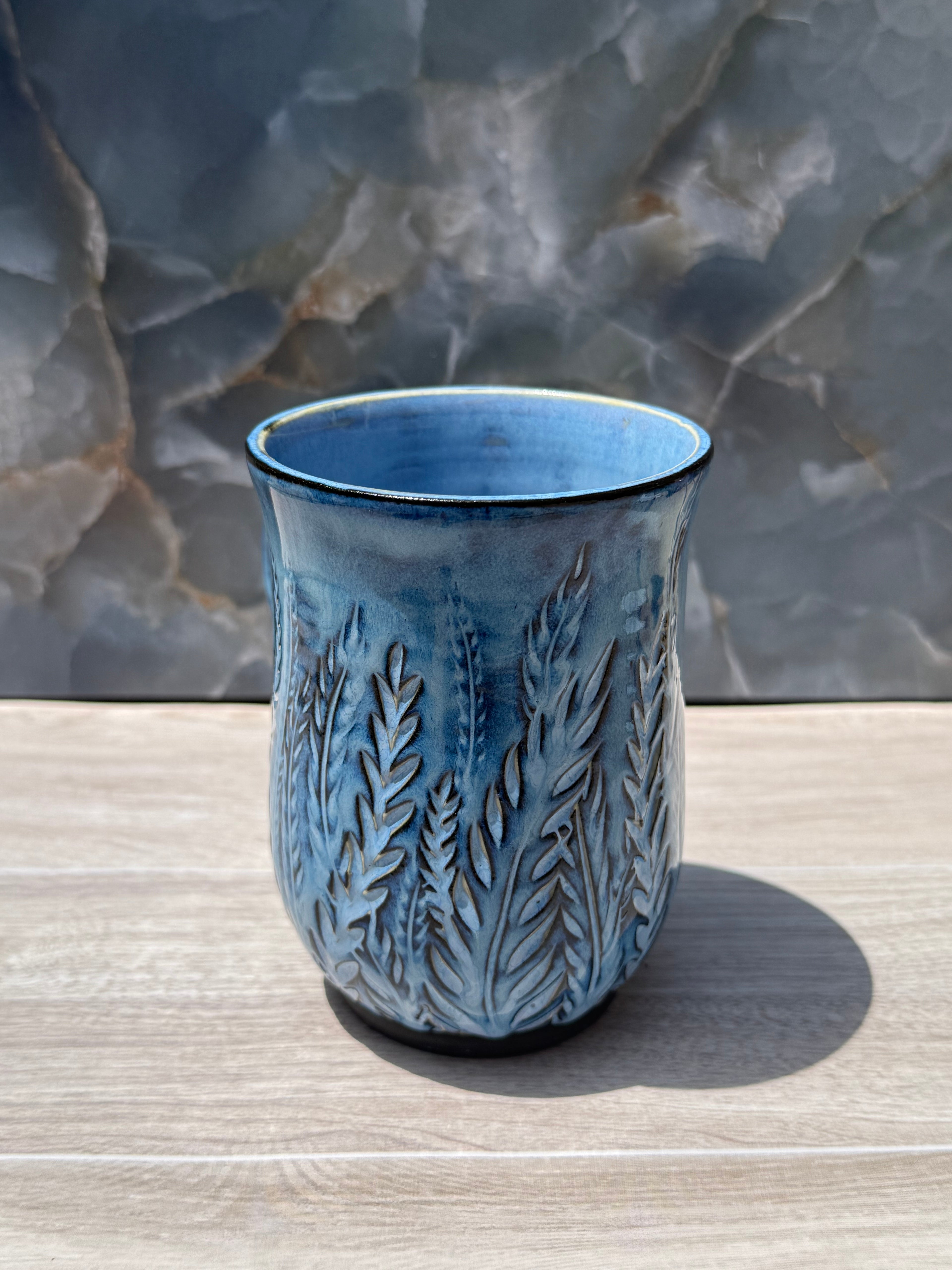 Blue Carved Fern Mug 2