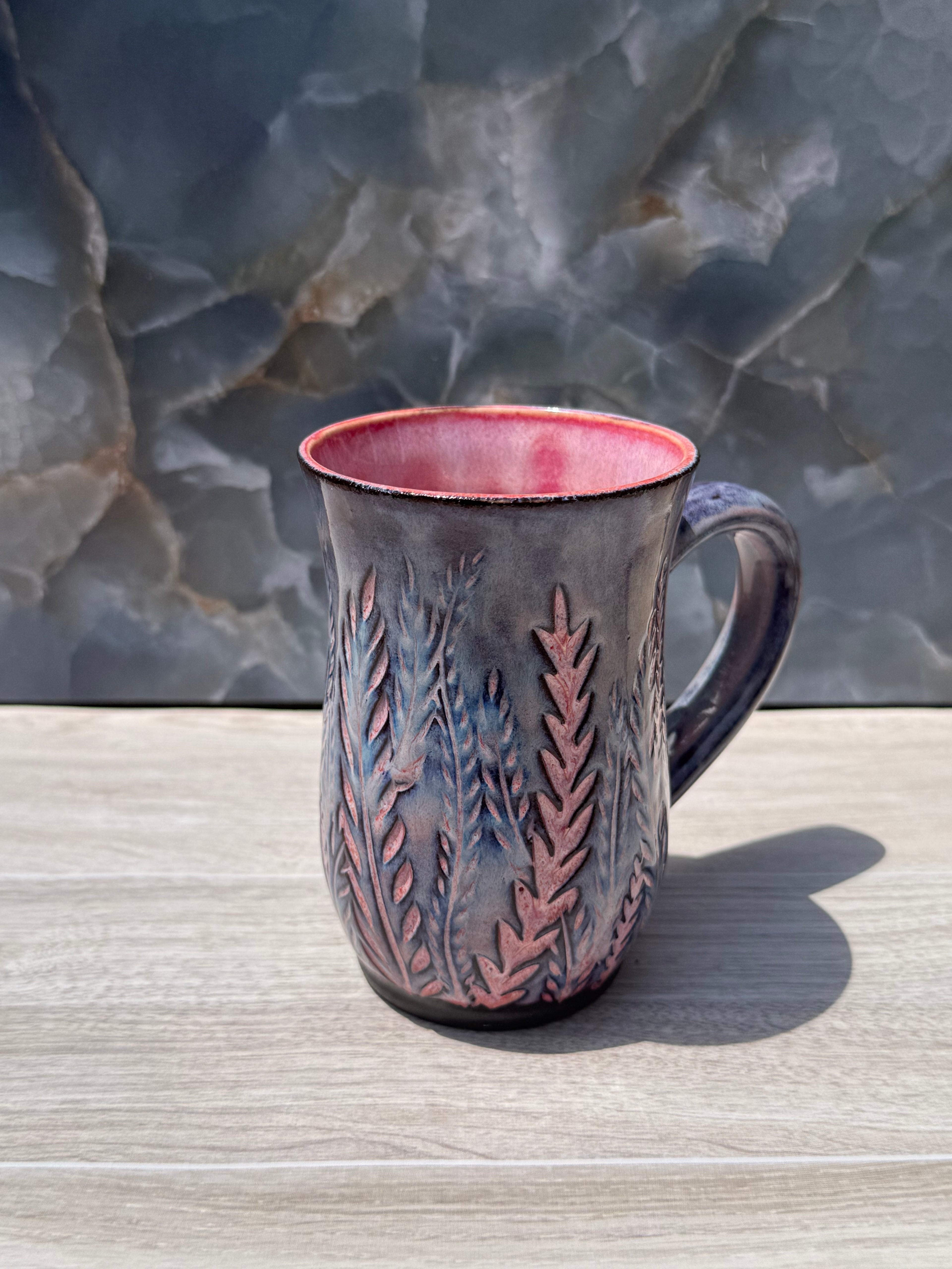 Pink Carved Fern Mug 1