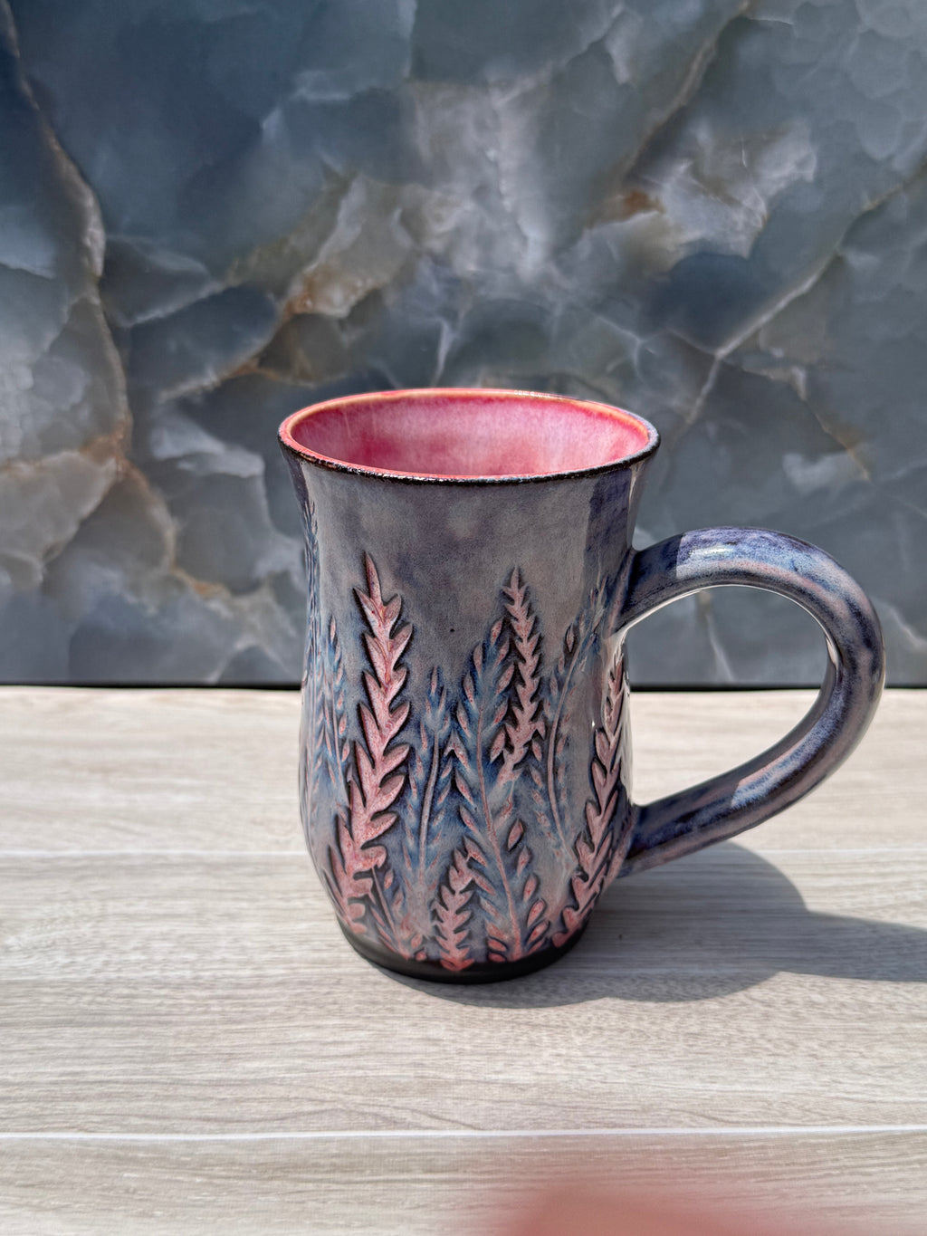 Pink Carved Fern Mug 1