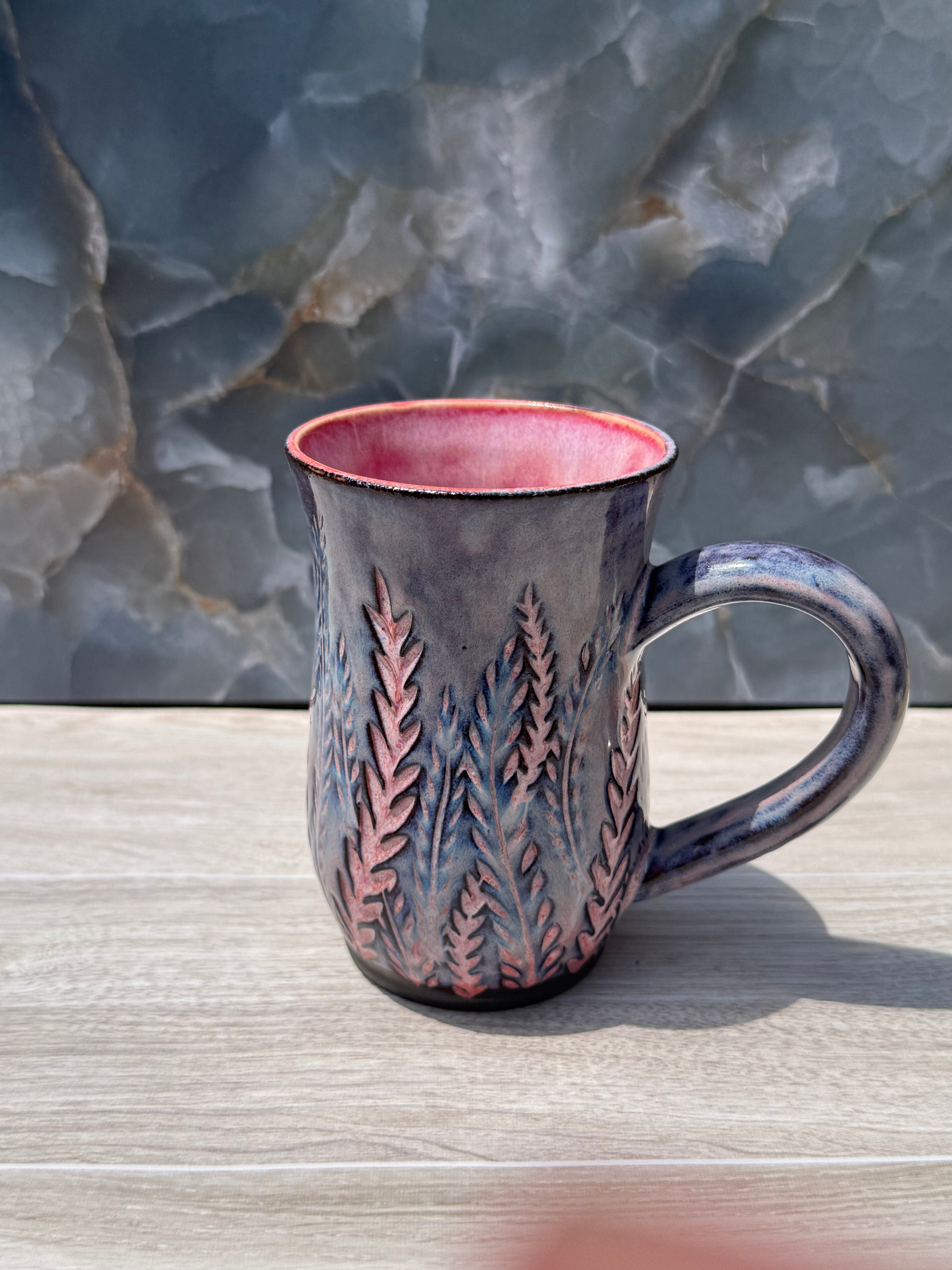Pink Carved Fern Mug 1