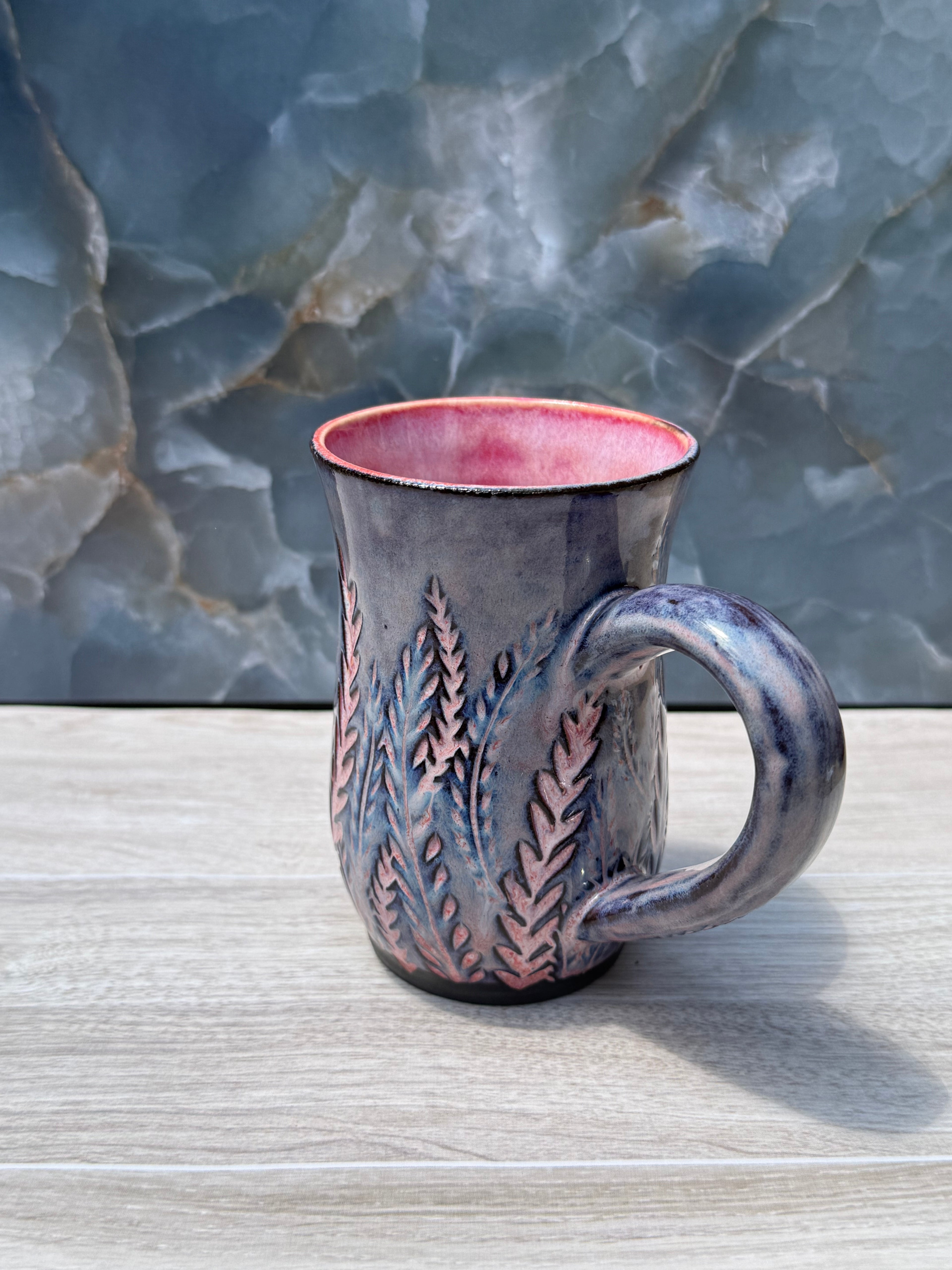 Pink Carved Fern Mug 1