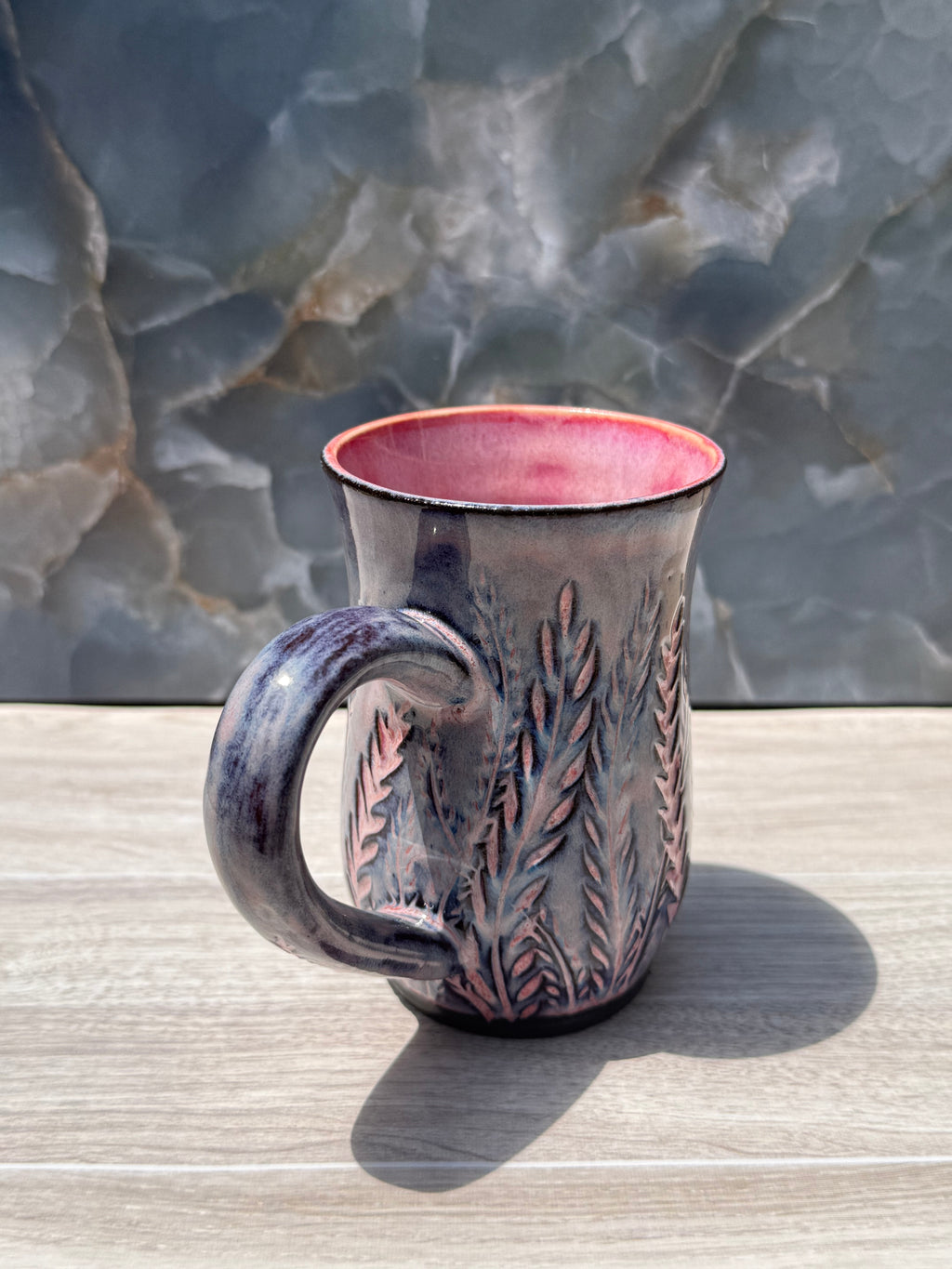 Pink Carved Fern Mug 1