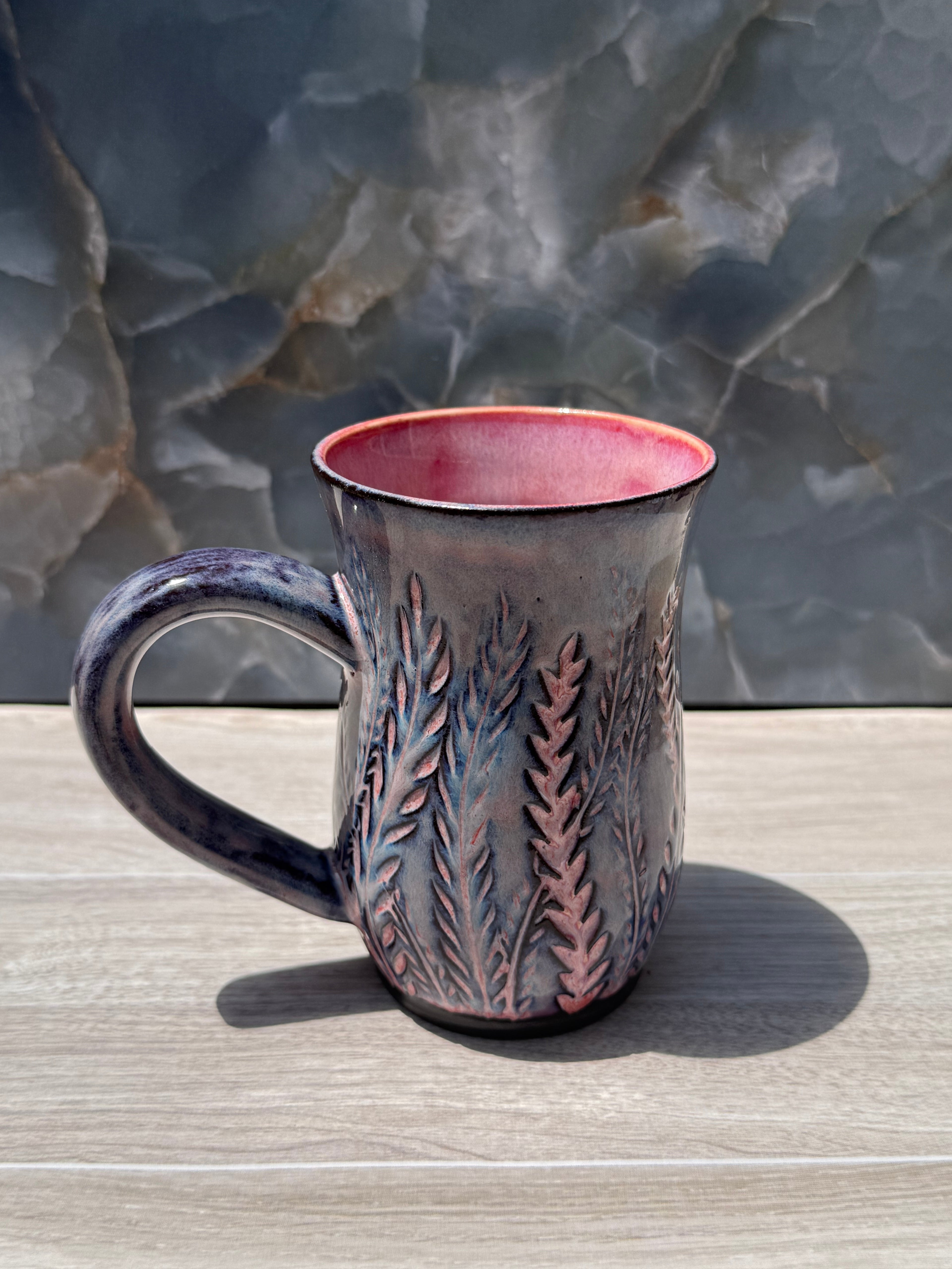 Pink Carved Fern Mug 1