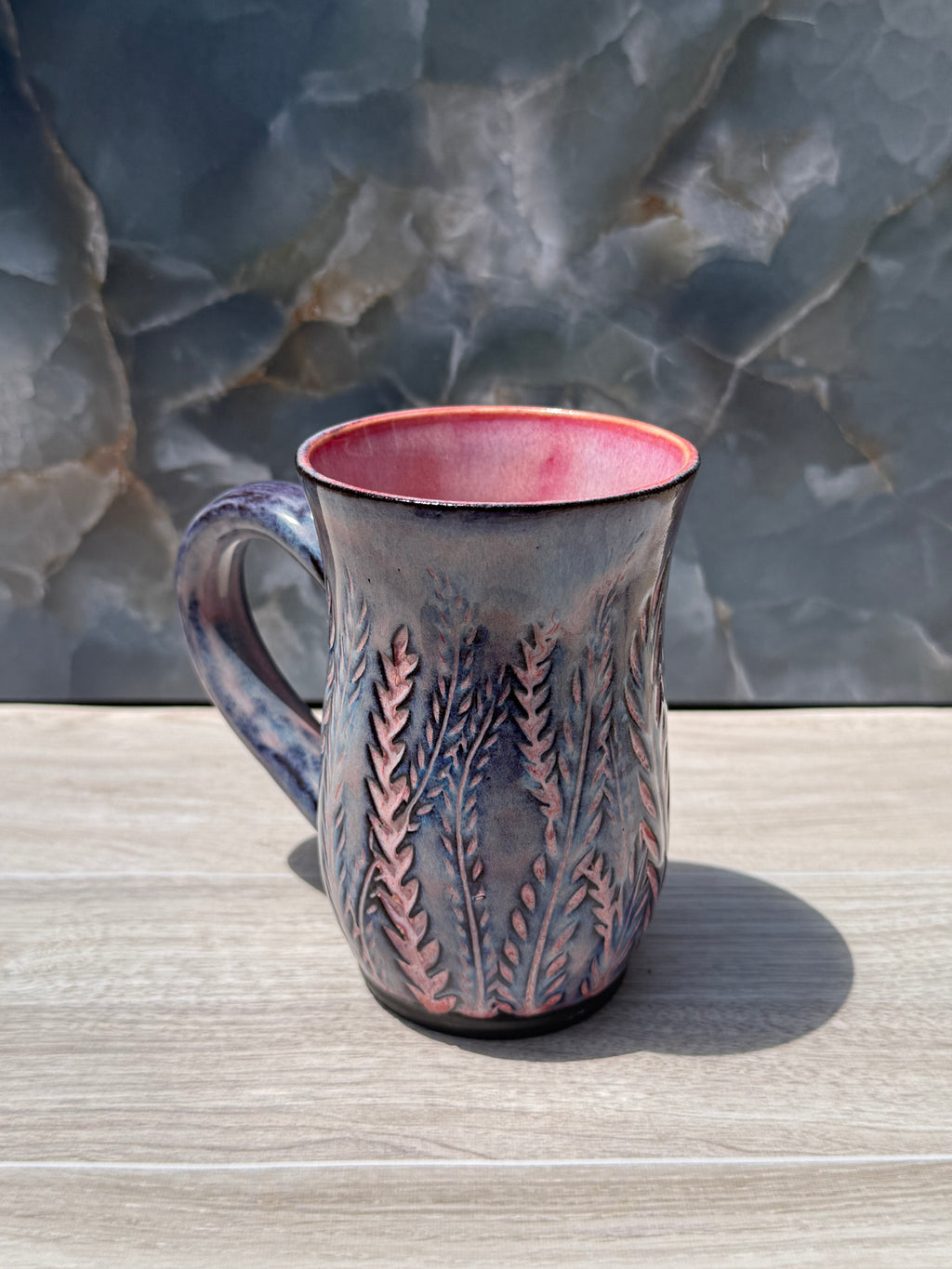 Pink Carved Fern Mug 1