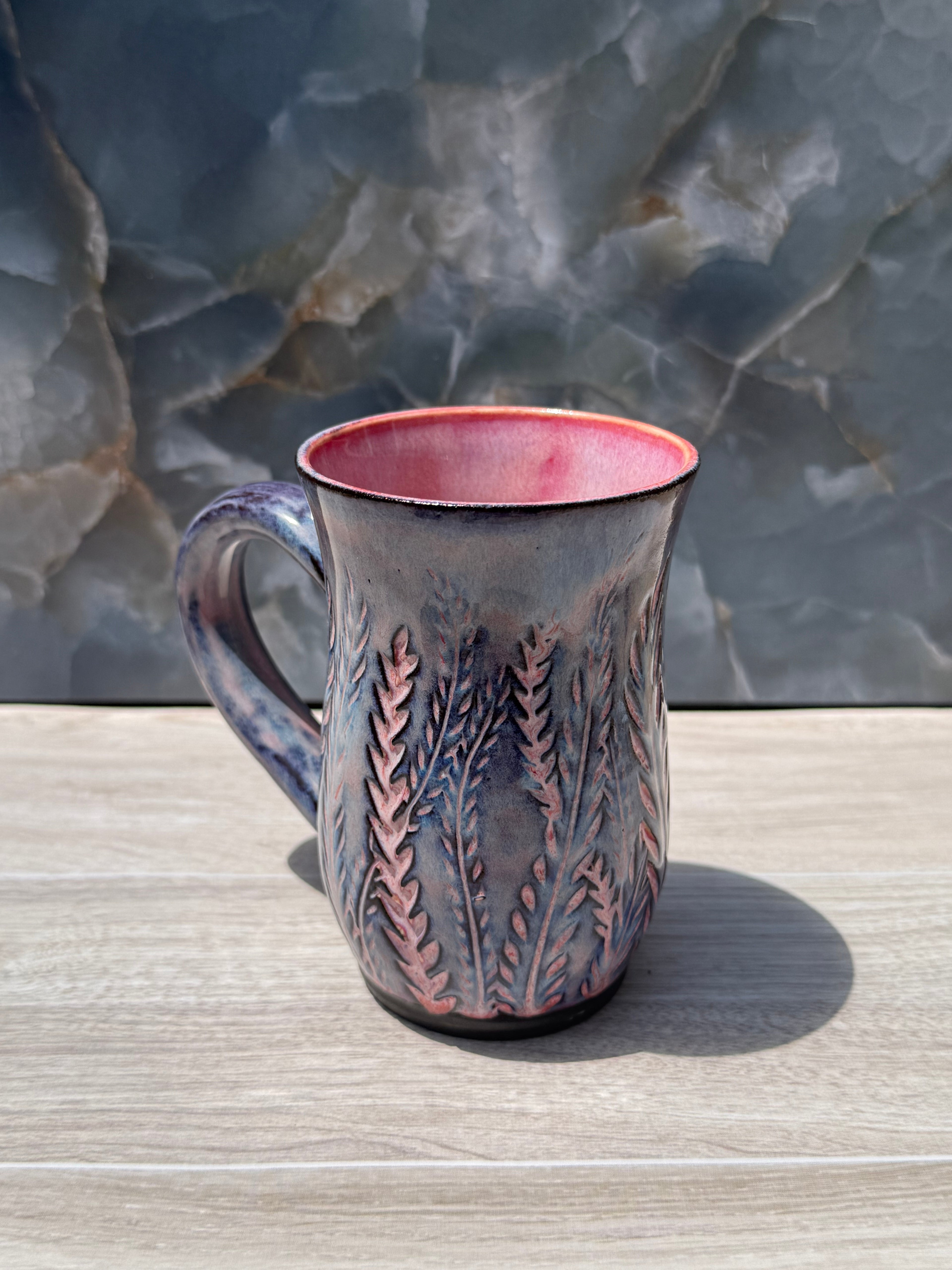 Pink Carved Fern Mug 1
