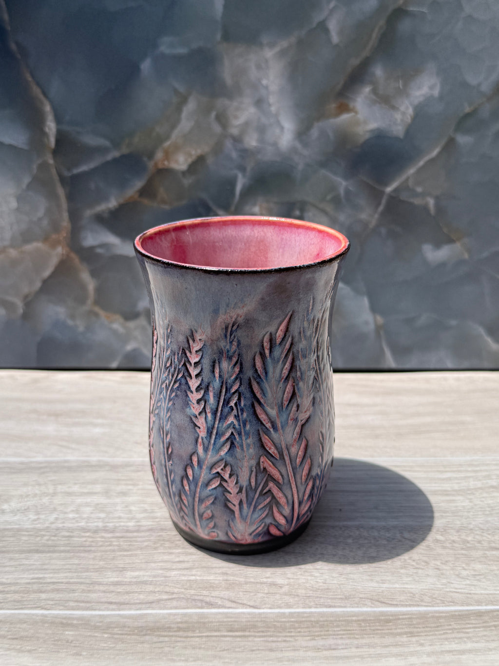 Pink Carved Fern Mug 1