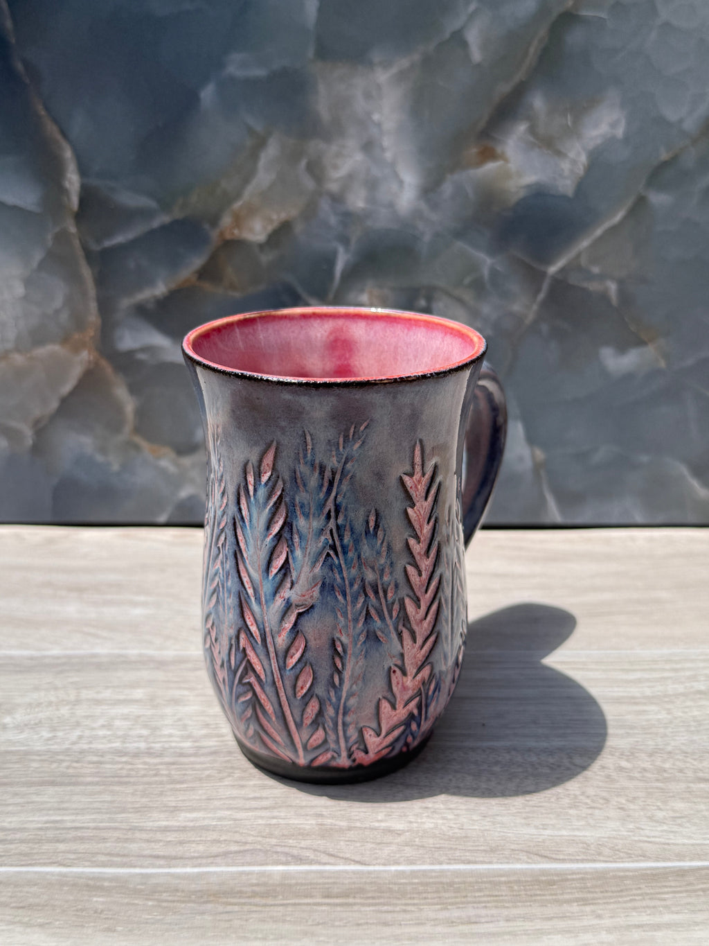 Pink Carved Fern Mug 1