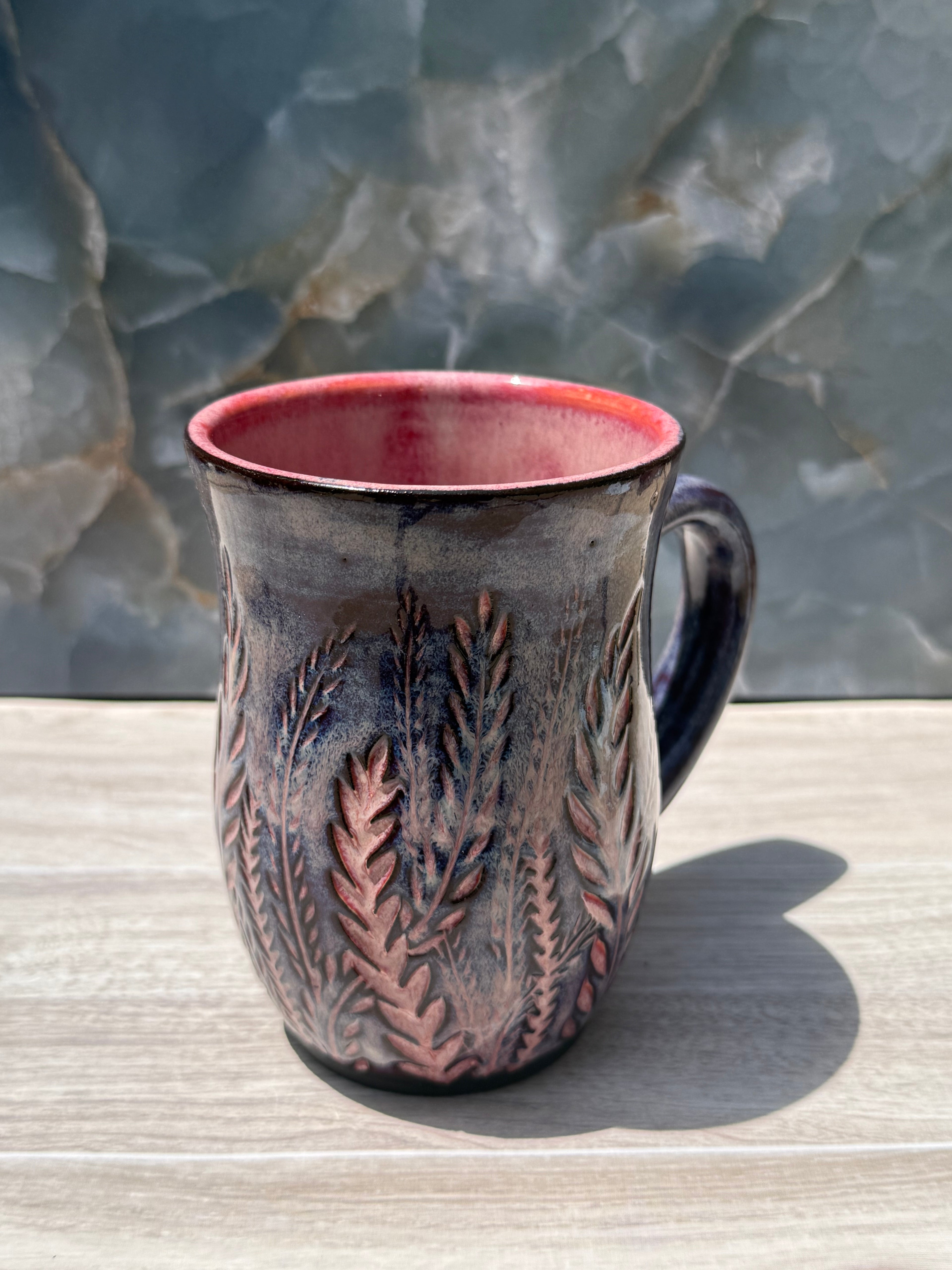 Pink Carved Fern Mug 2