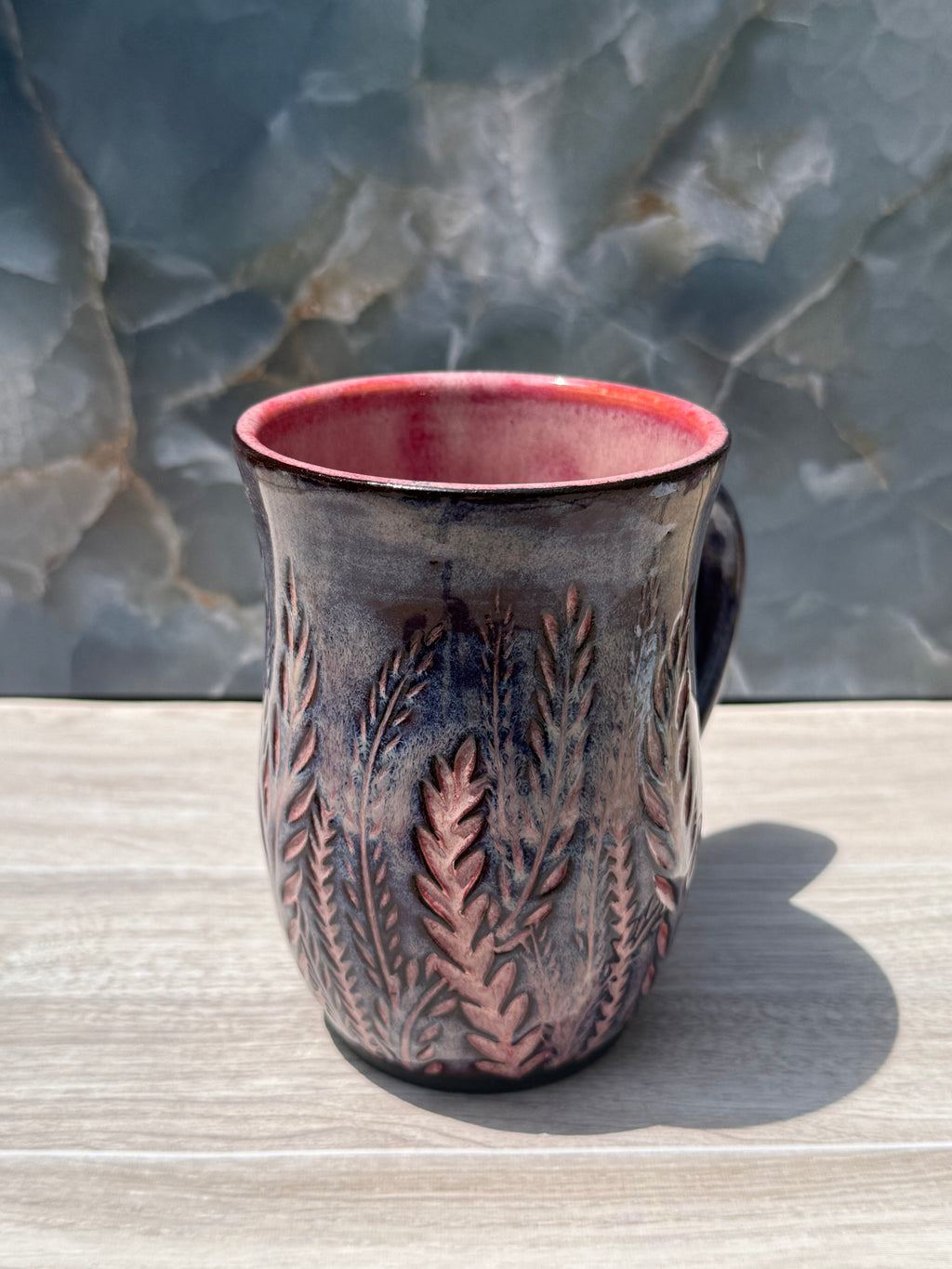 Pink Carved Fern Mug 2