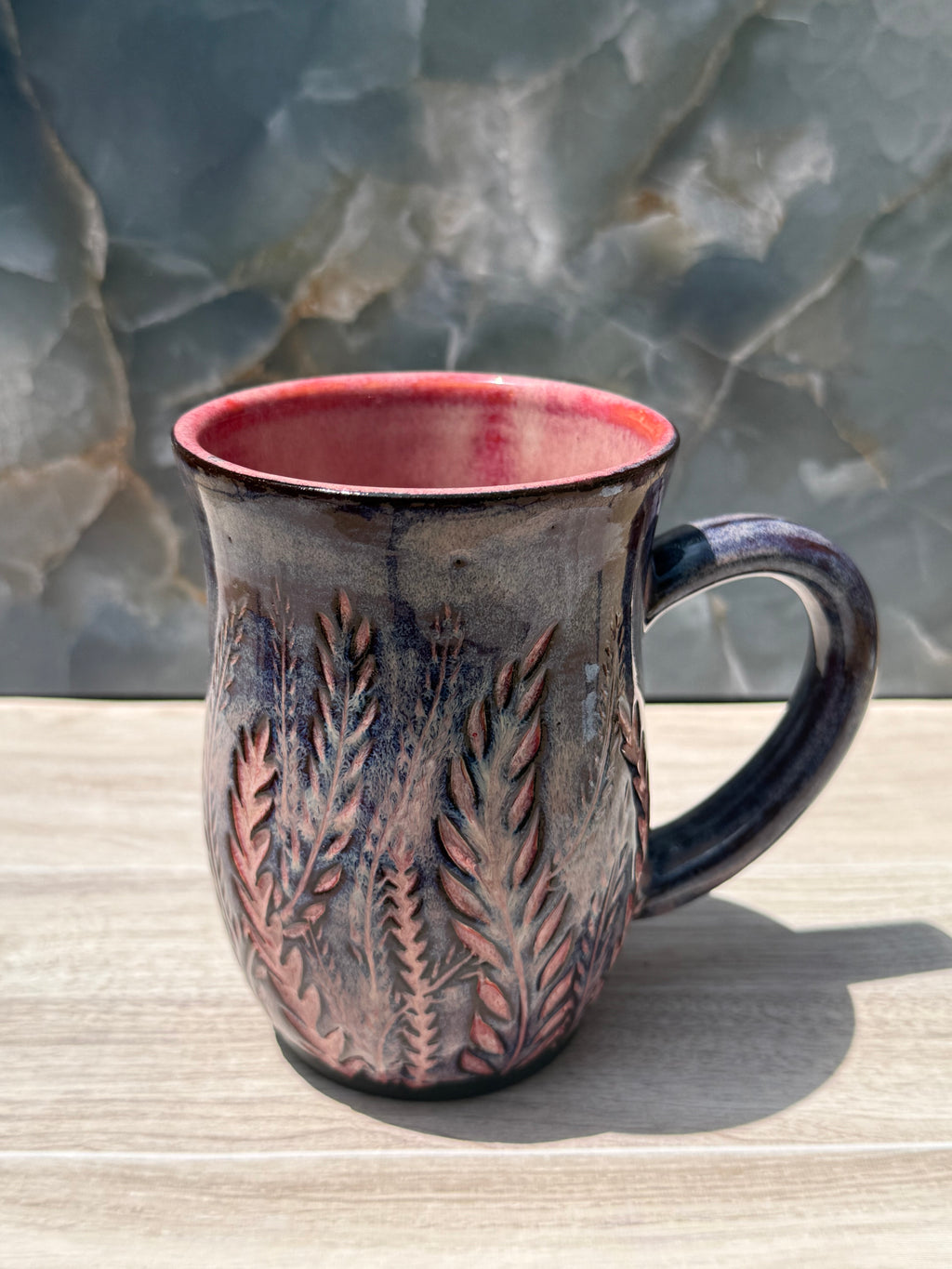 Pink Carved Fern Mug 2