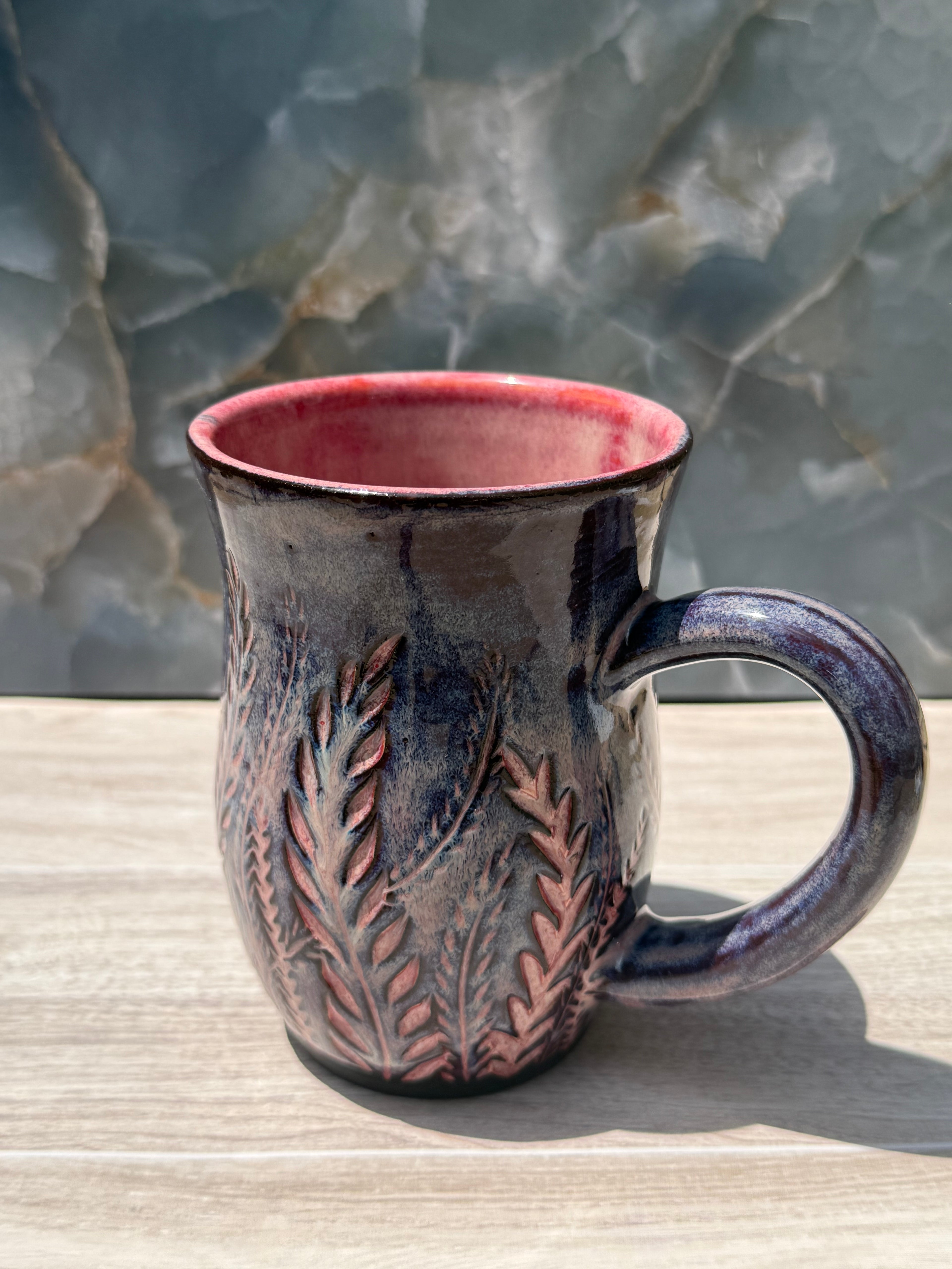 Pink Carved Fern Mug 2