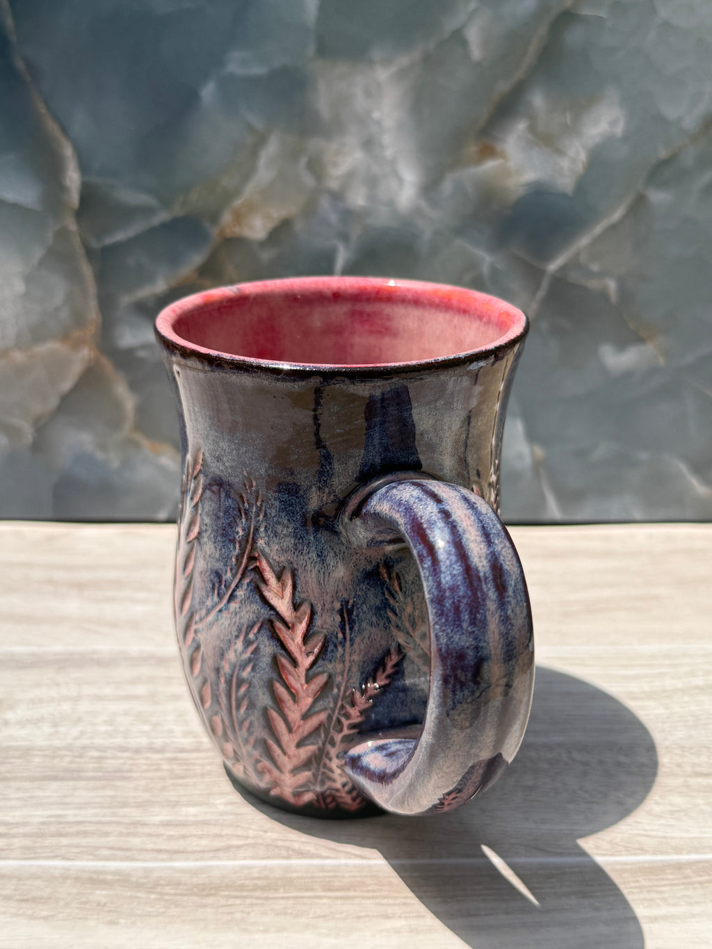 Pink Carved Fern Mug 2
