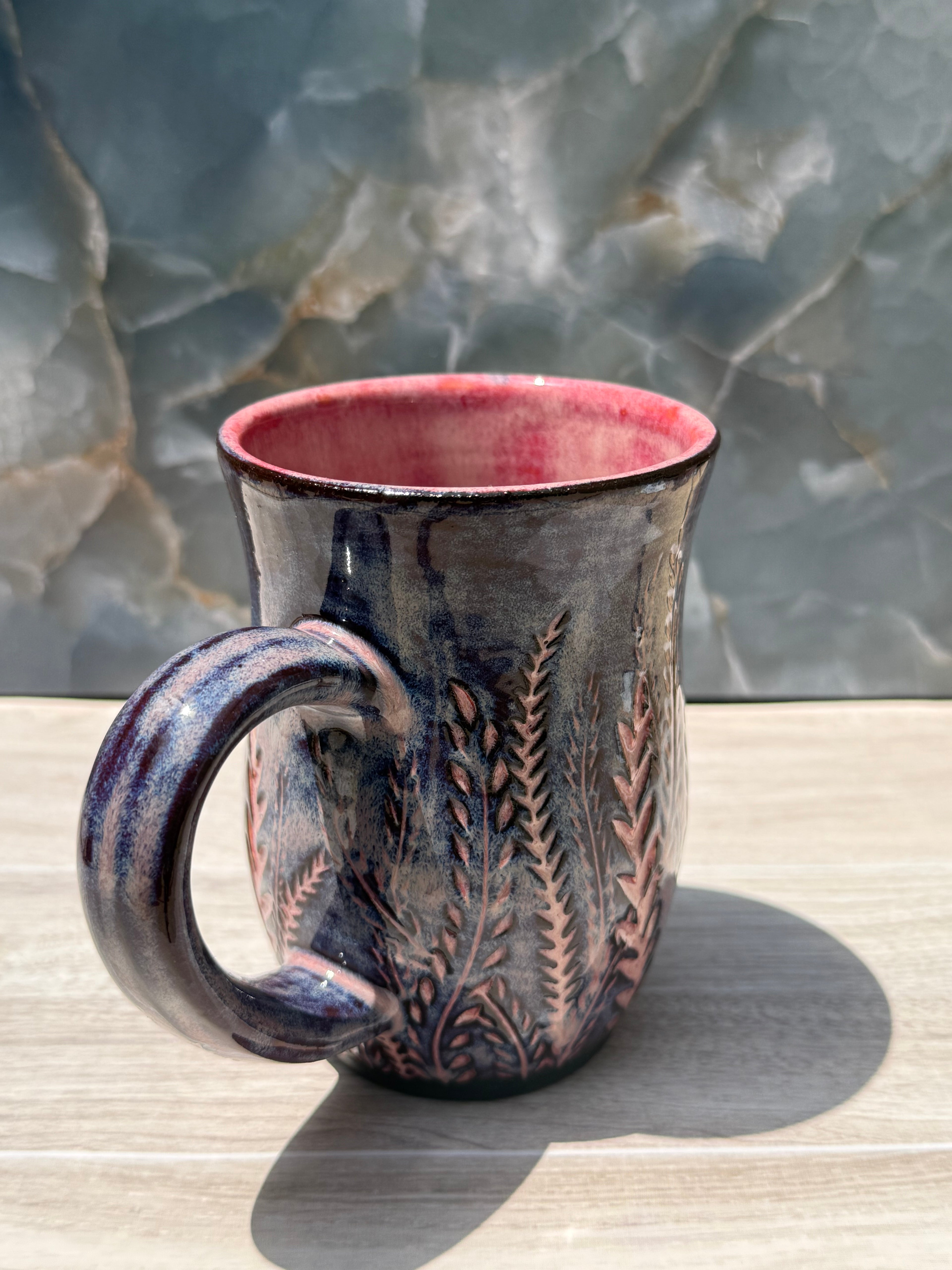 Pink Carved Fern Mug 2
