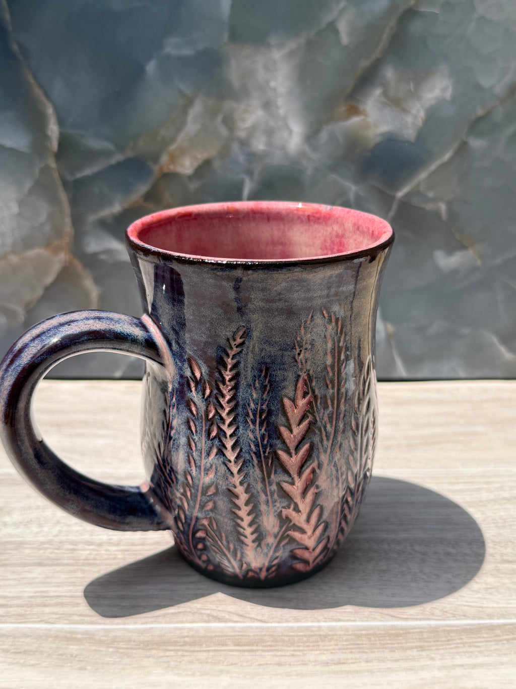 Pink Carved Fern Mug 2