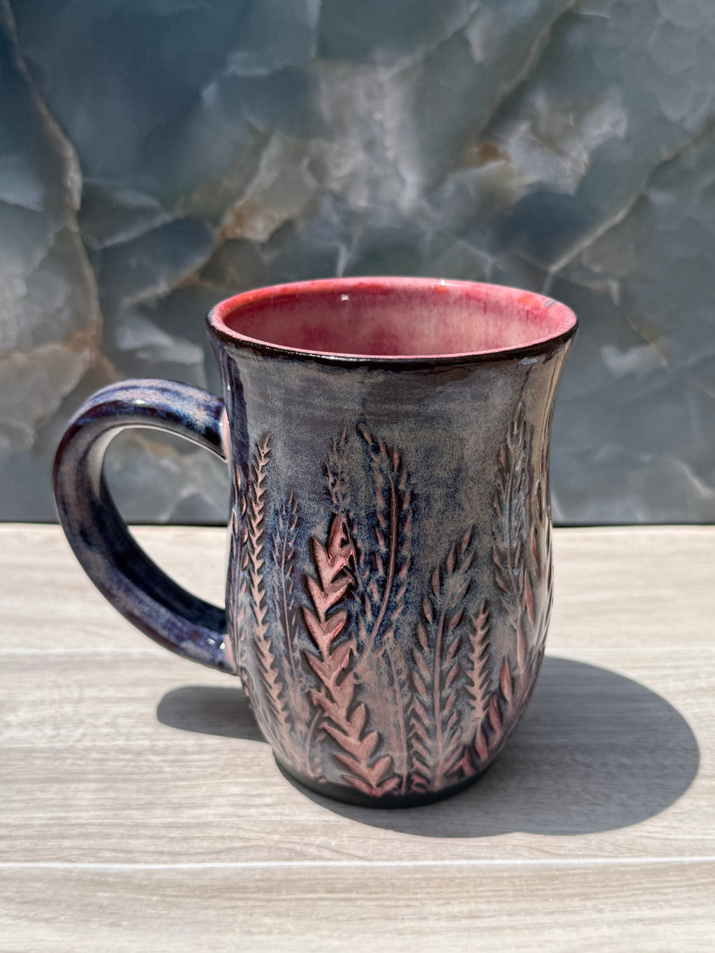 Pink Carved Fern Mug 2