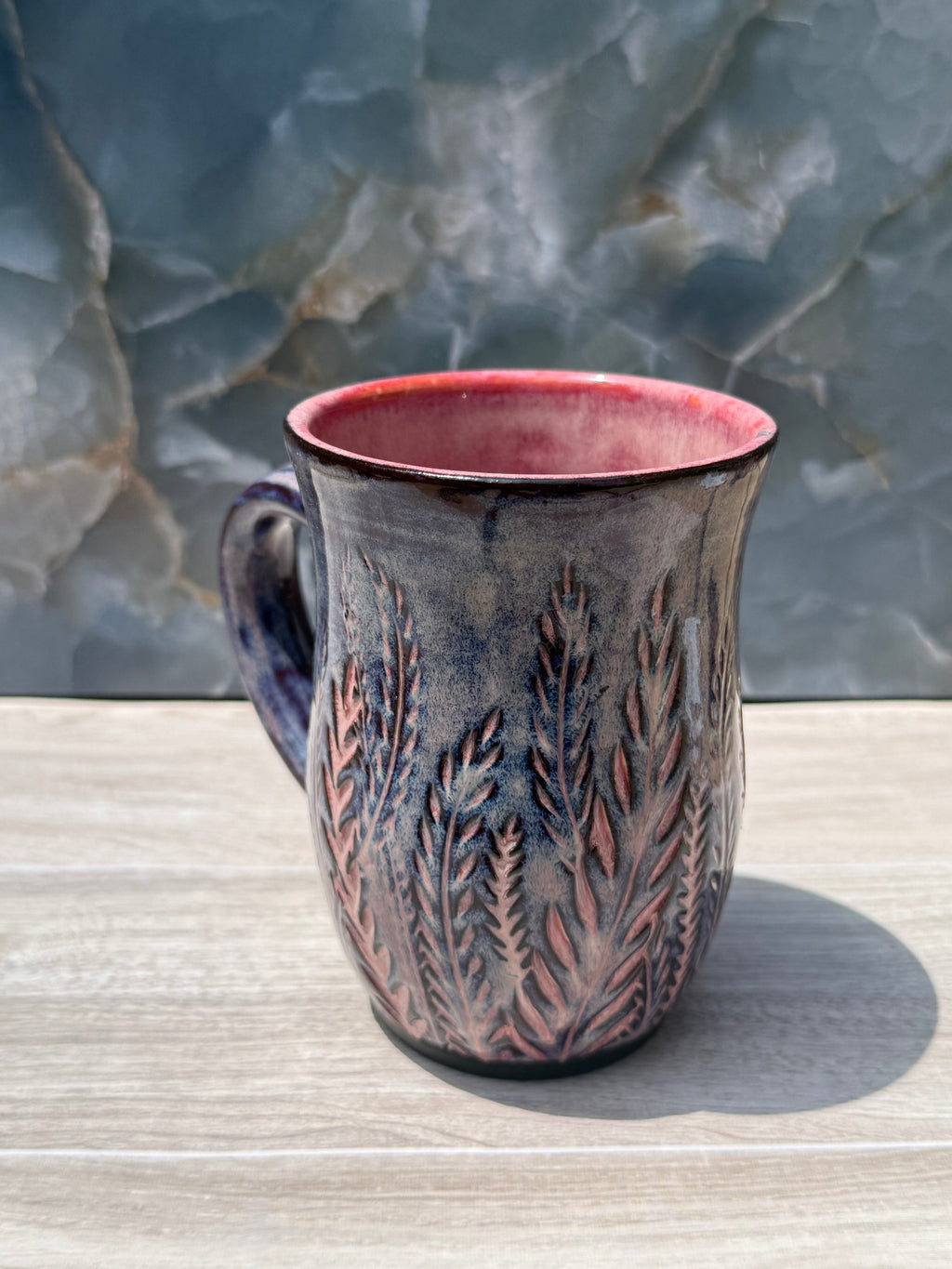 Pink Carved Fern Mug 2
