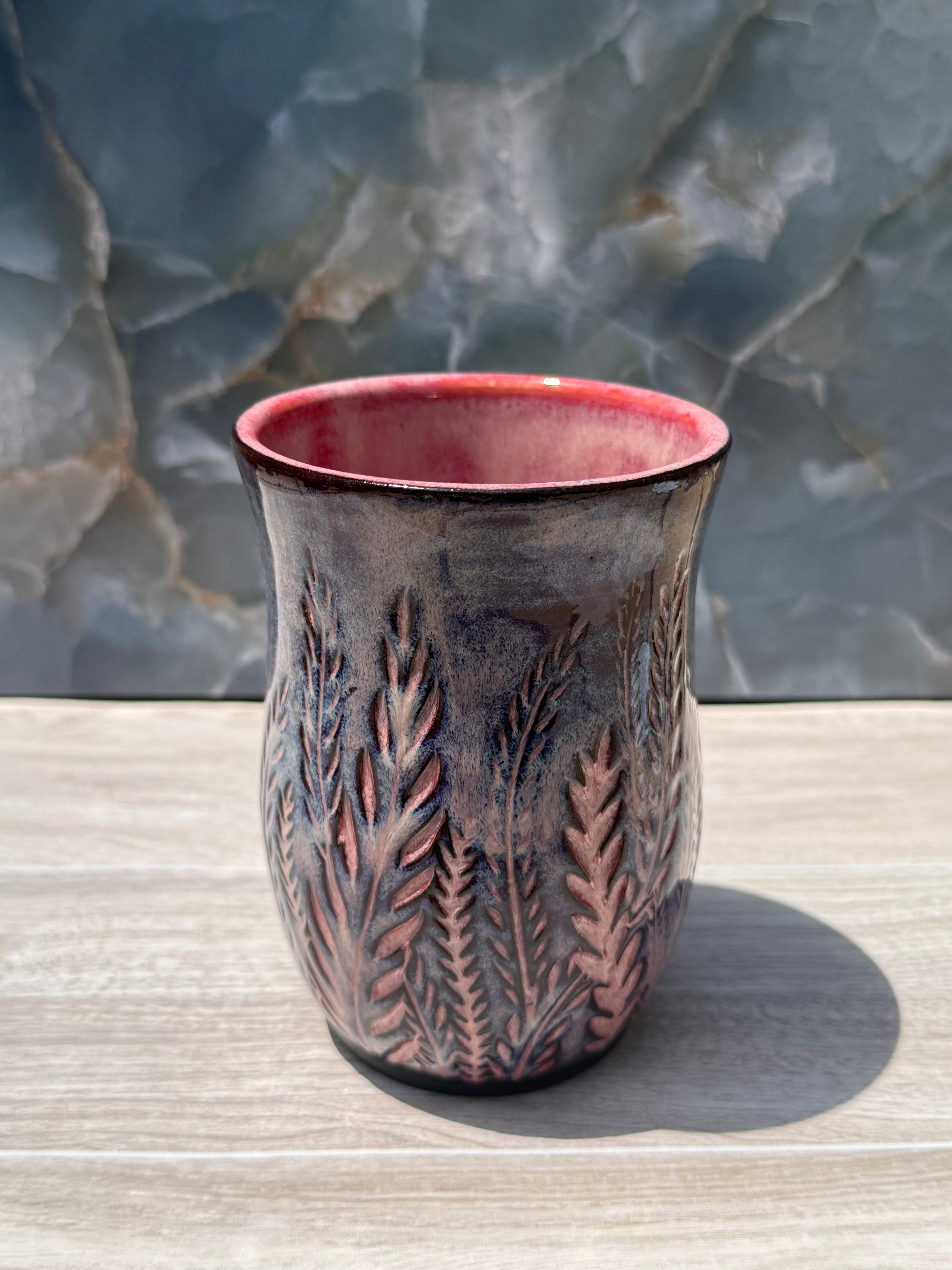 Pink Carved Fern Mug 2