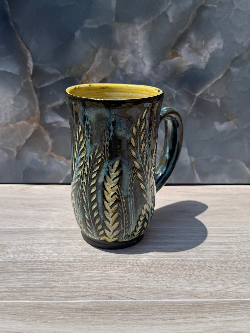 Yellow Carved Fern Mug