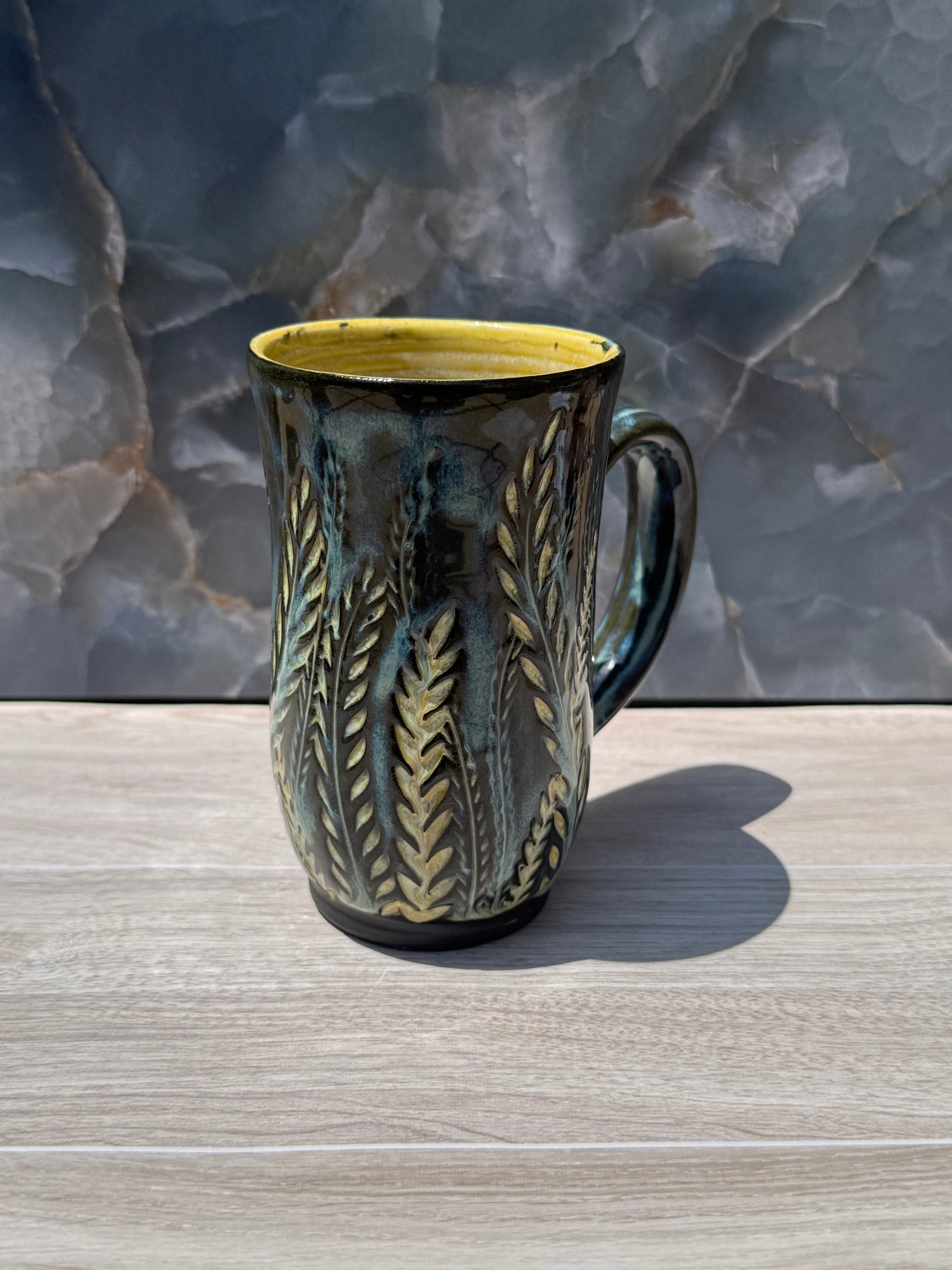 Yellow Carved Fern Mug