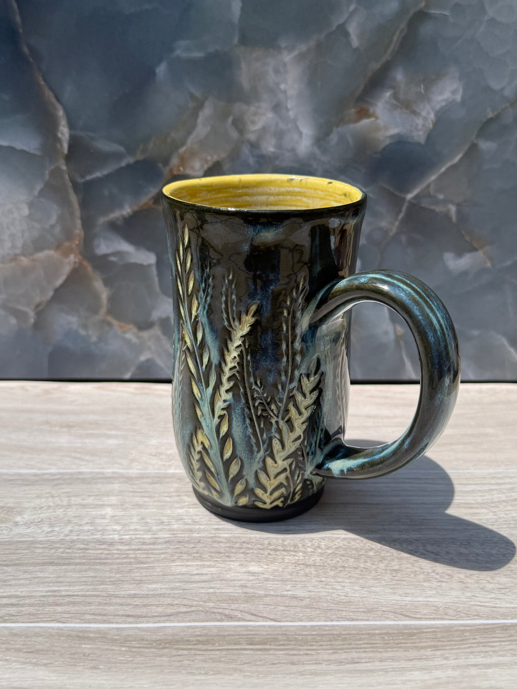 Yellow Carved Fern Mug