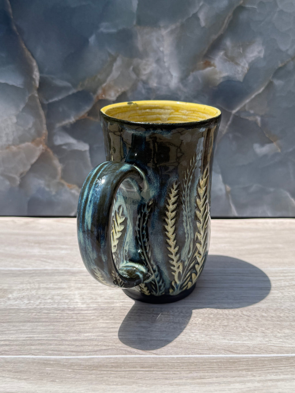 Yellow Carved Fern Mug
