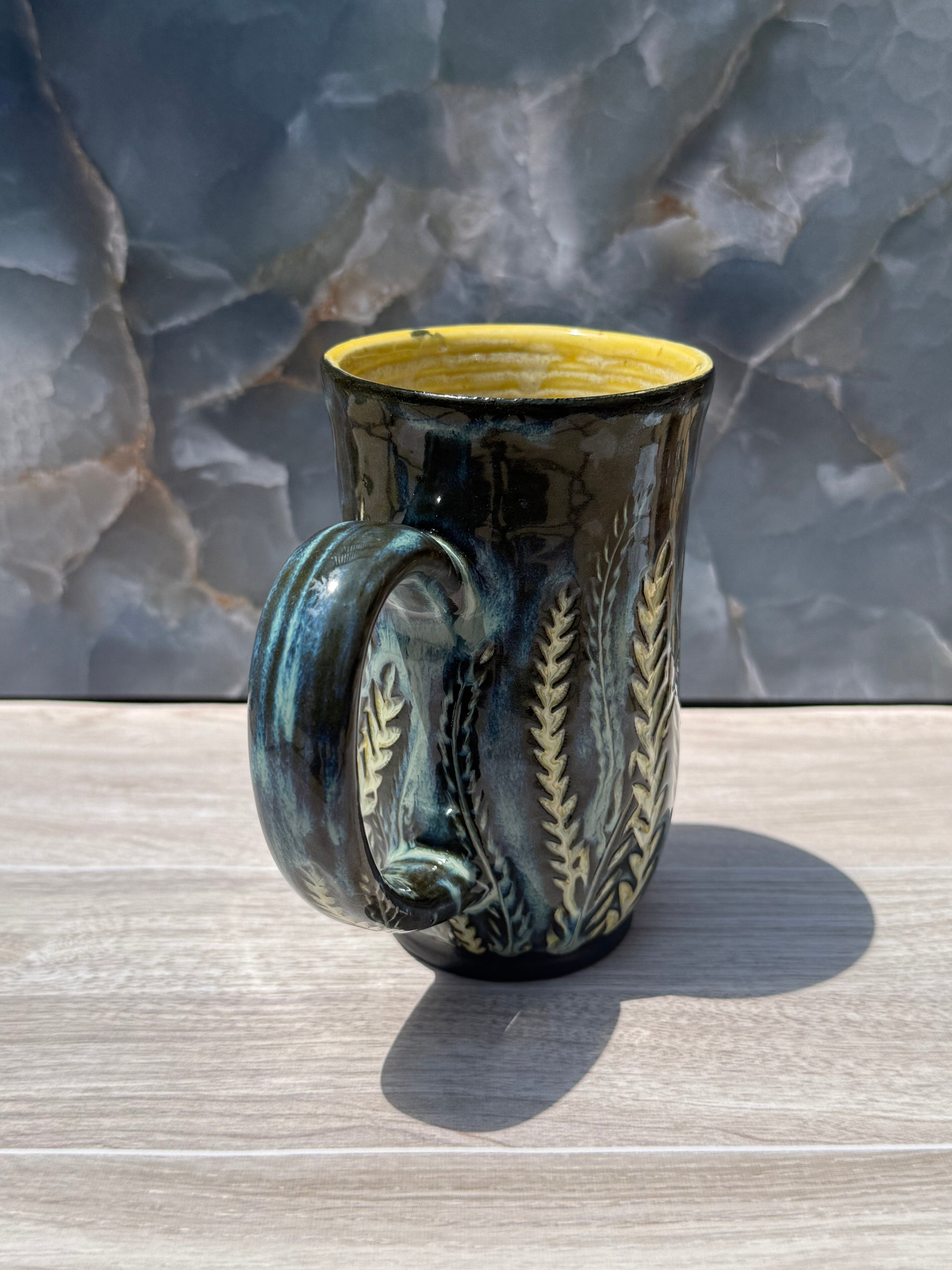 Yellow Carved Fern Mug