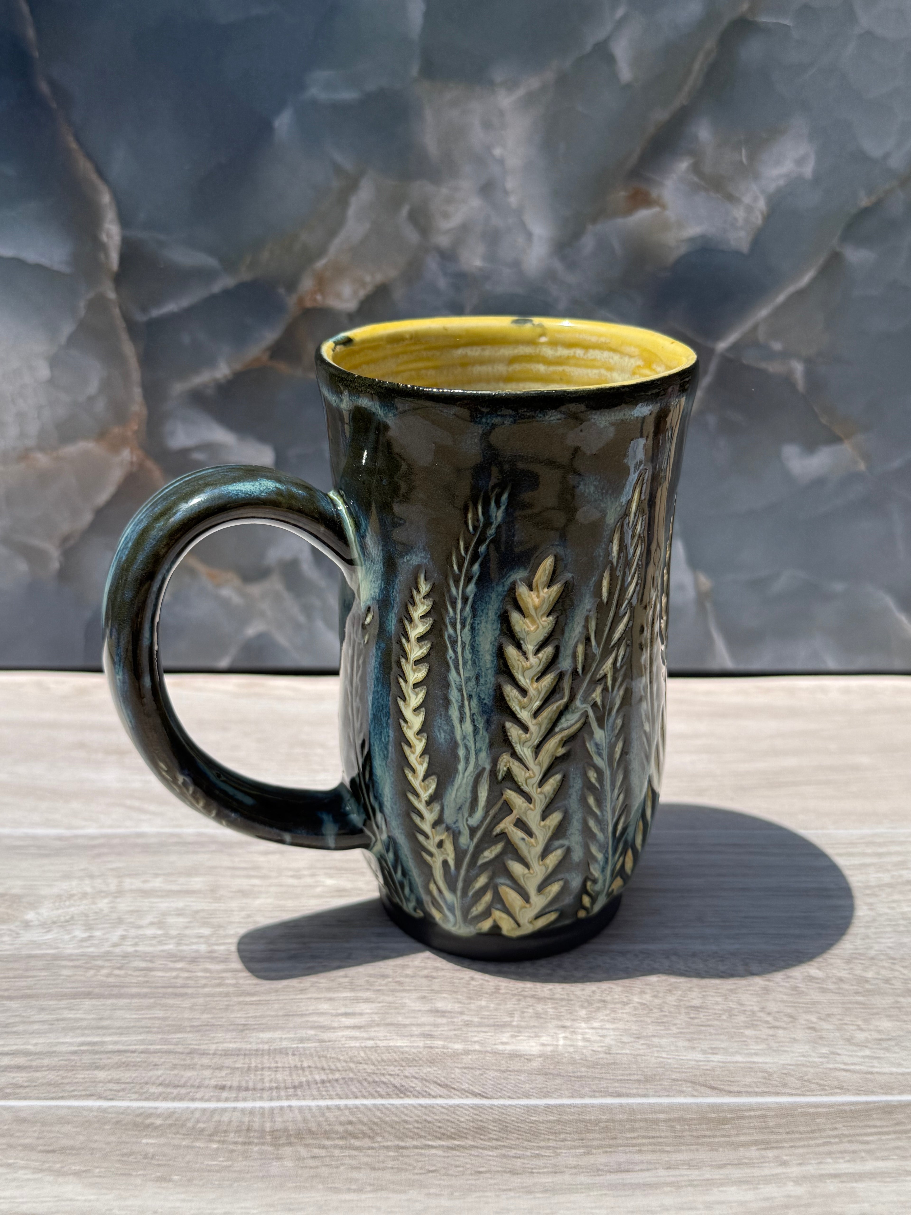 Yellow Carved Fern Mug